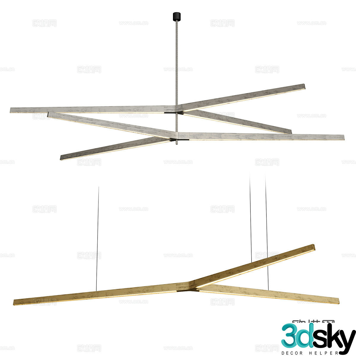 Modern minimalist linear decorative chandeliers 3d model