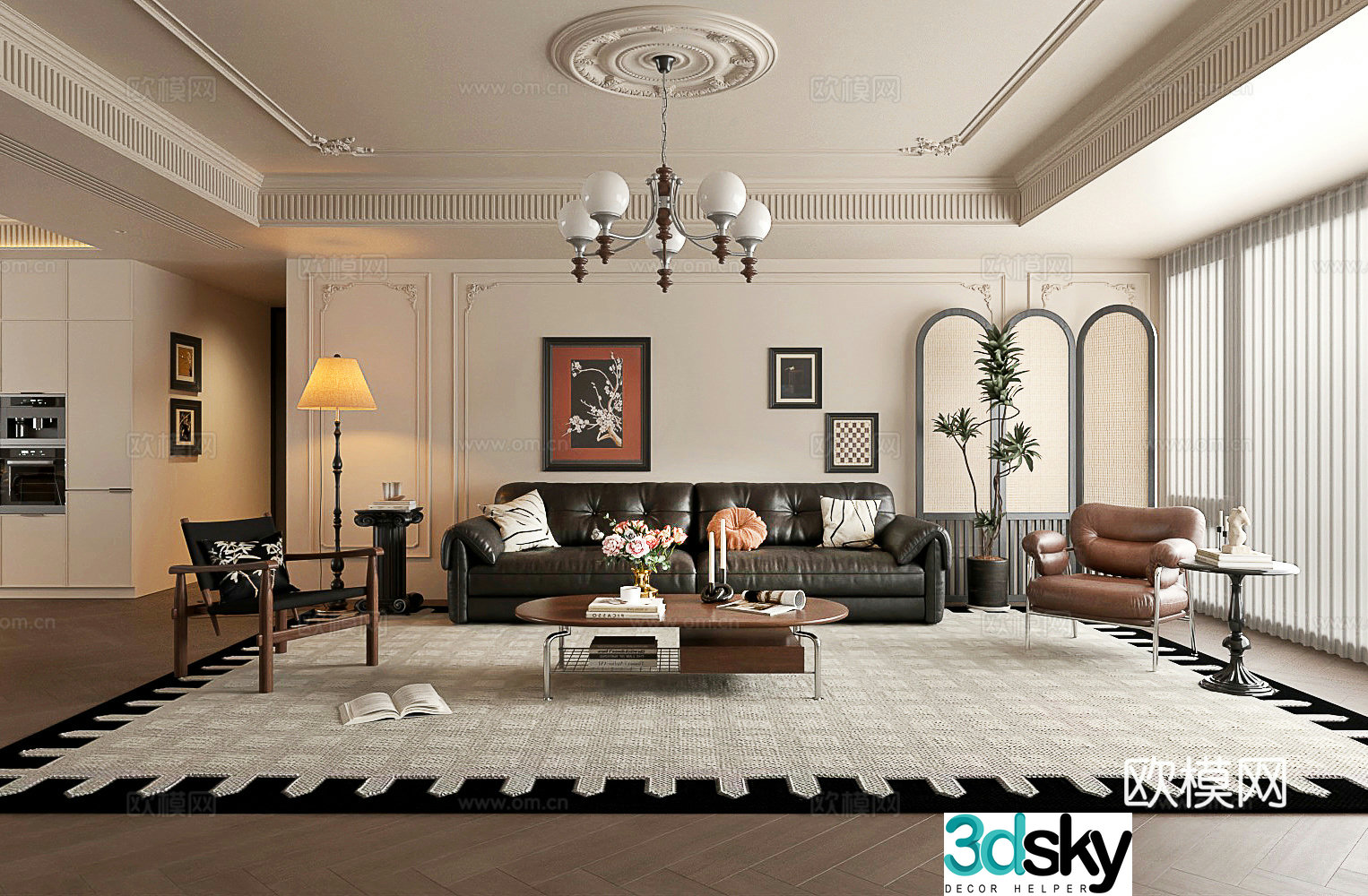 French living and dining room medieval style 3d model 3d model
