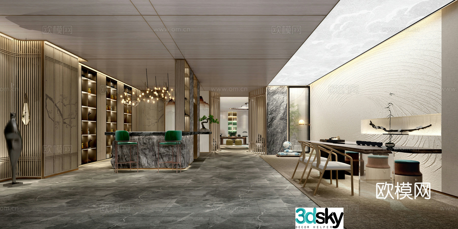 New Chinese style basement leisure area 3D model