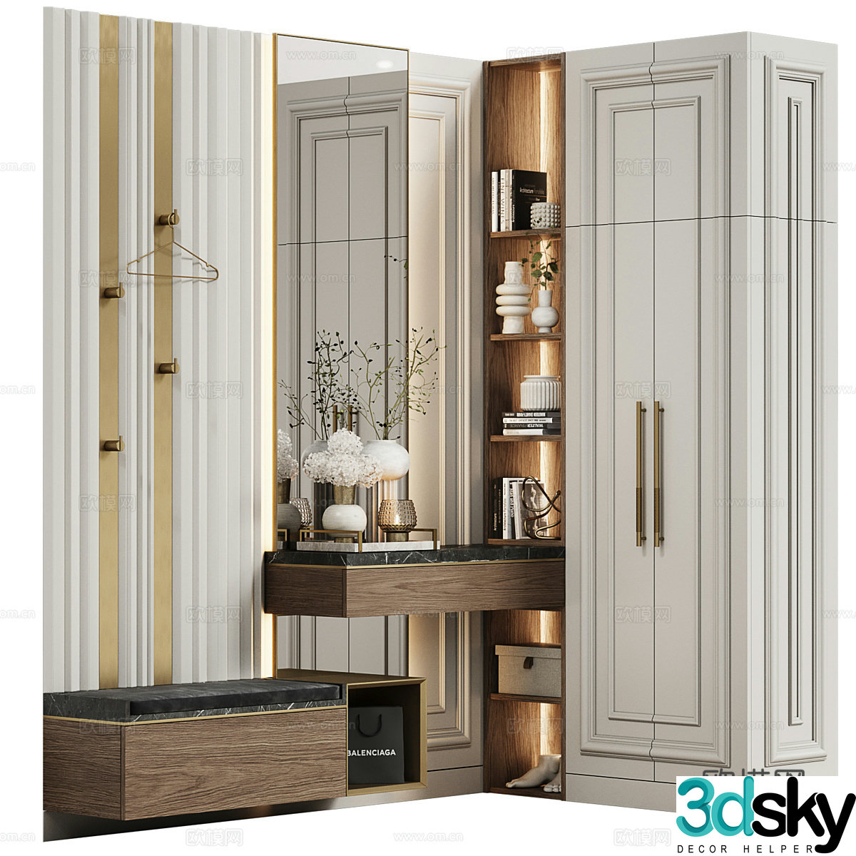 Modern light luxury decorative shoe cabinet 3d model