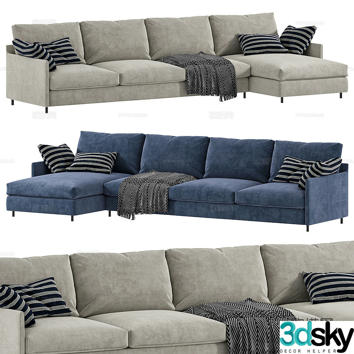 Modern Chemise Fabric Corner Sofa 3D Model
