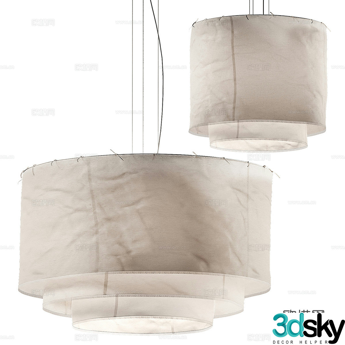 New Chinese style Wasabi linen chandelier 3D model