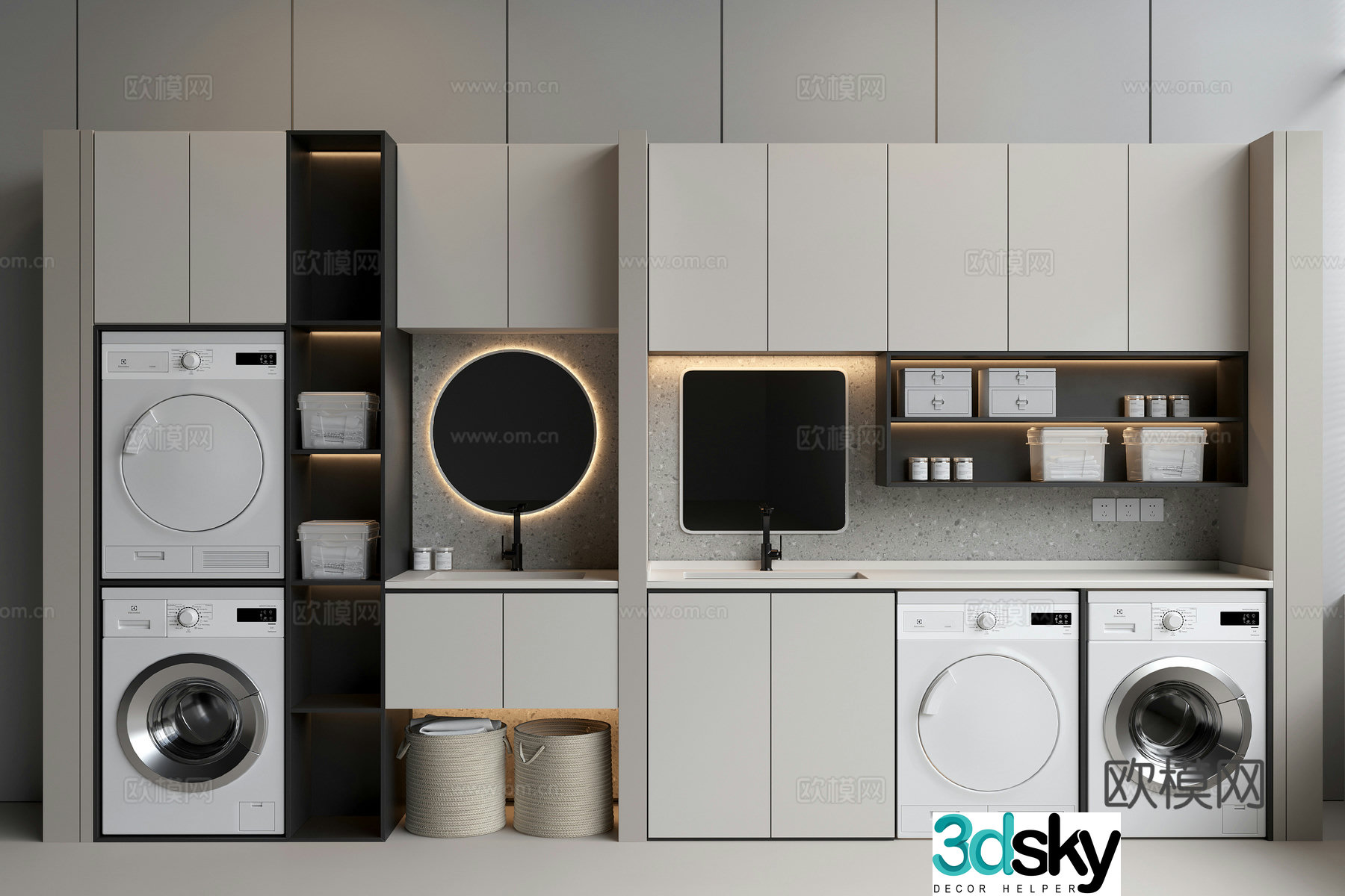 Washing machine combination cabinet drum washing machine washing and drying machine bathroom mirror washbasin faucet 3D model