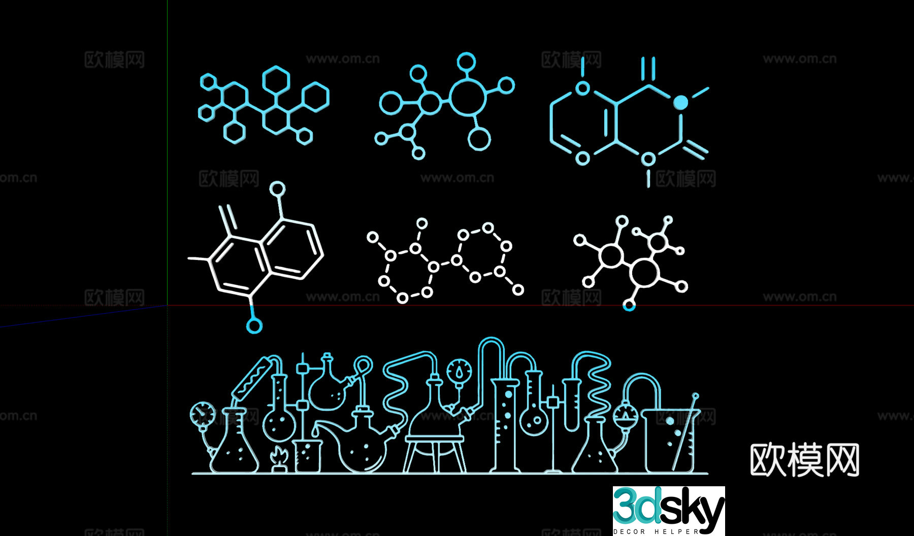 Modern chemistry symbol icon silhouette 3d model