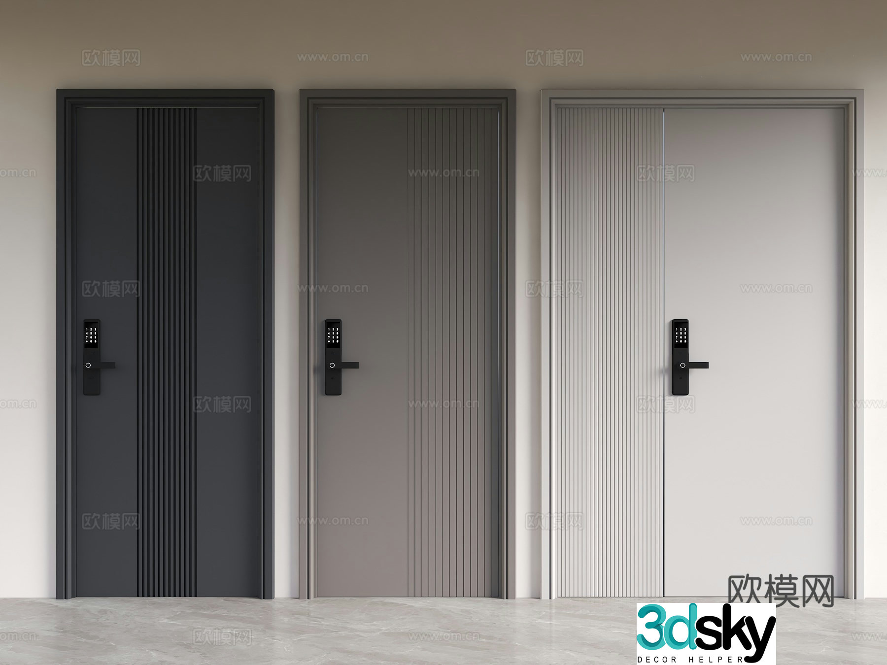 Modern security door entrance door entrance door fingerprint lock password lock modern minimalist door black 3d model