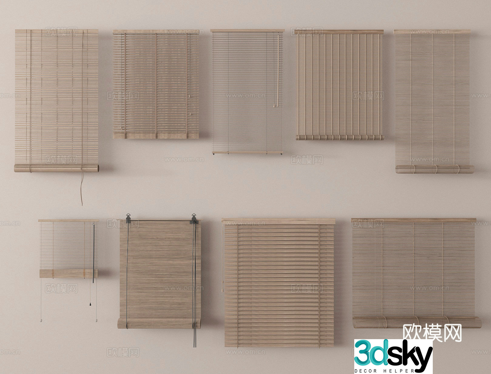 Venetian blinds Roller blinds Bamboo curtain 3D model