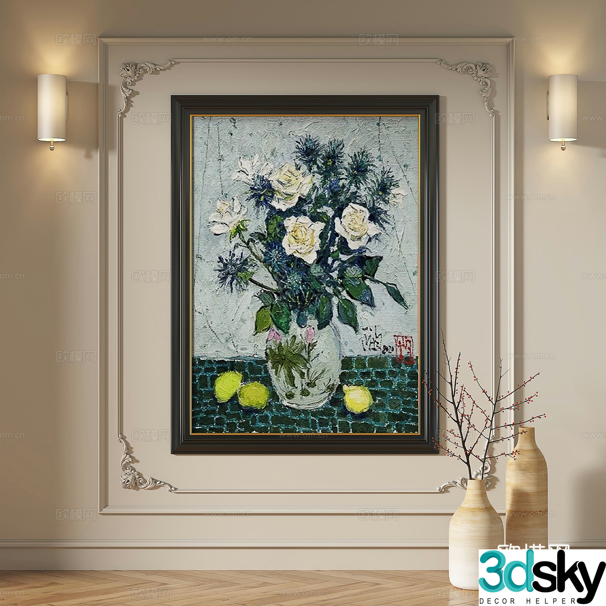 French medieval retro modern oil painting European light luxury decorative painting 3d model