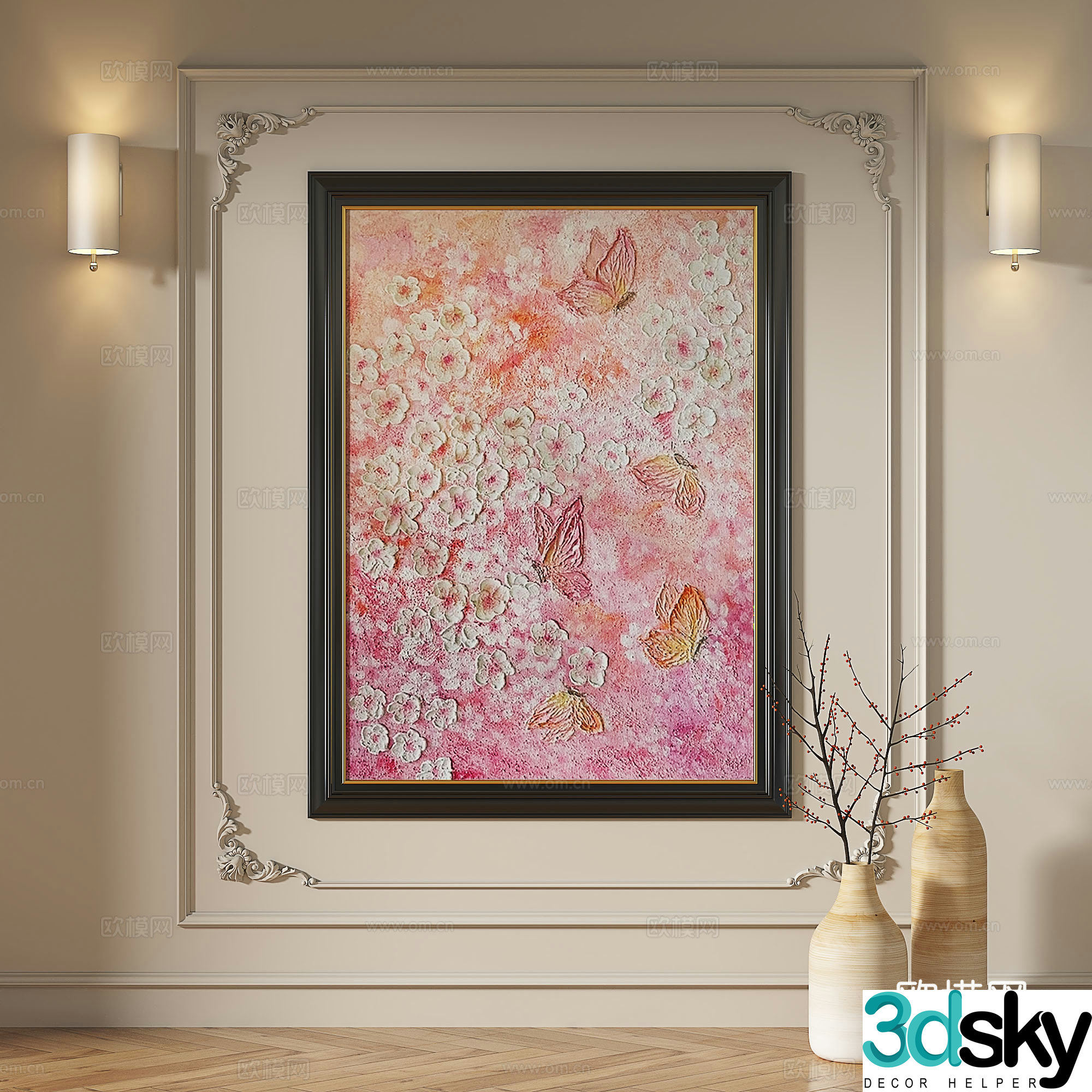 French medieval retro modern oil painting European light luxury decorative painting 3d model
