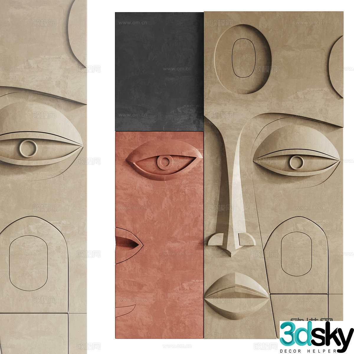 New Chinese style wabisa facial wall decoration 3D model