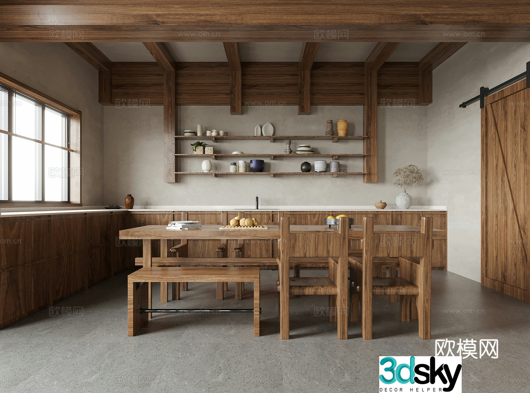 Wasabi Restaurant Dining Table and Chair 3D Model