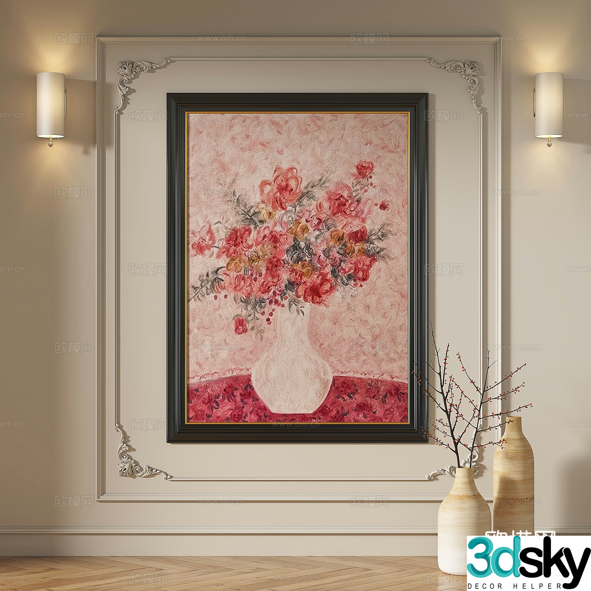 French medieval retro modern oil painting European light luxury decorative painting 3d model