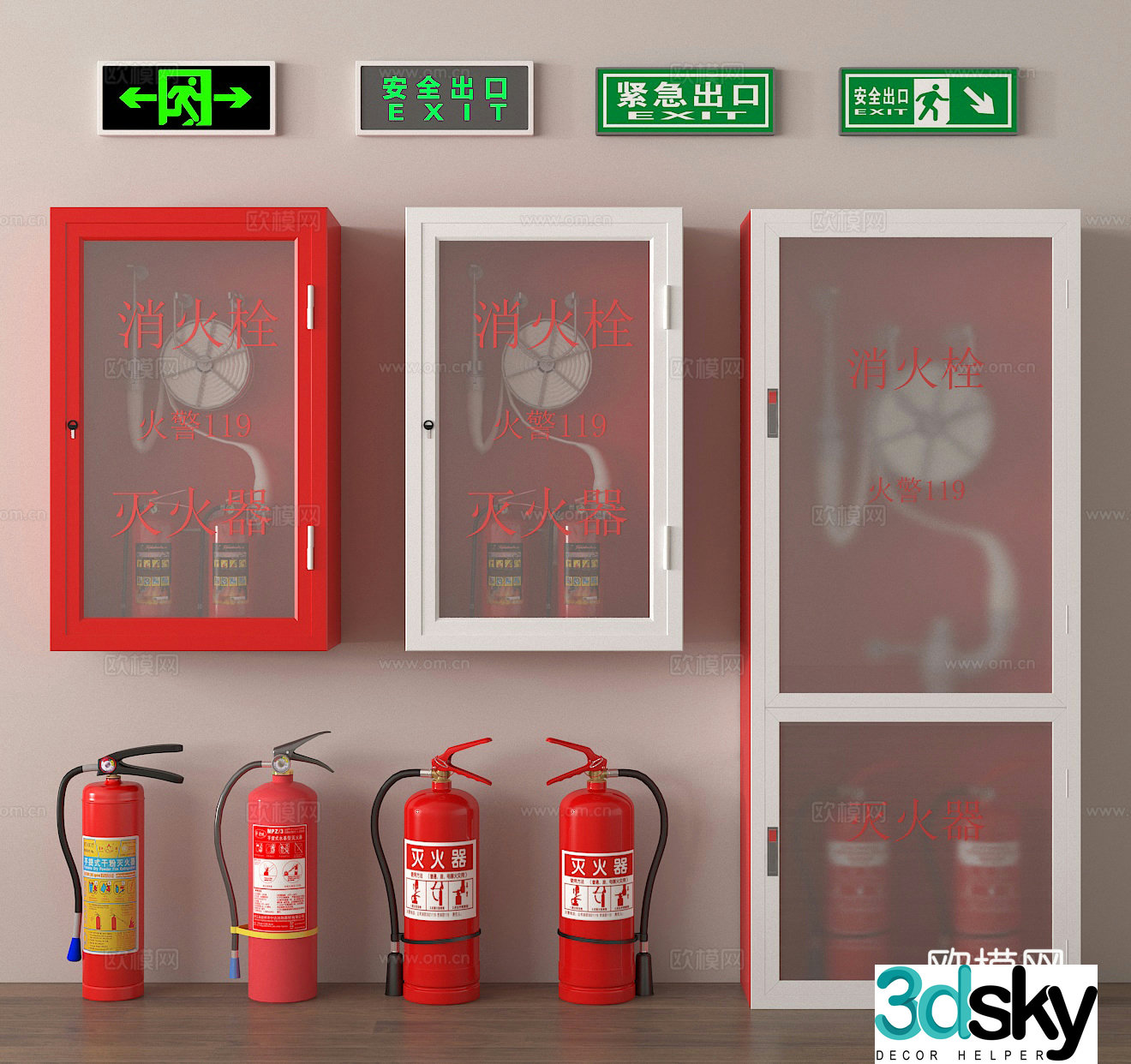 Fire Hydrant Fire Extinguisher Safety Exit Indicator Fire Facilities 3D Model