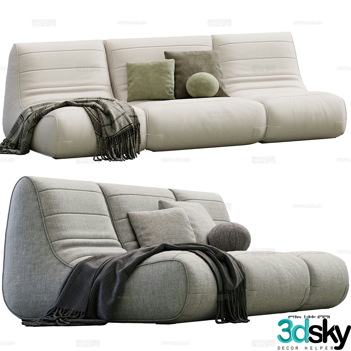 Modern Cream Style Saparella Fabric Leisure Sofa 3D Model