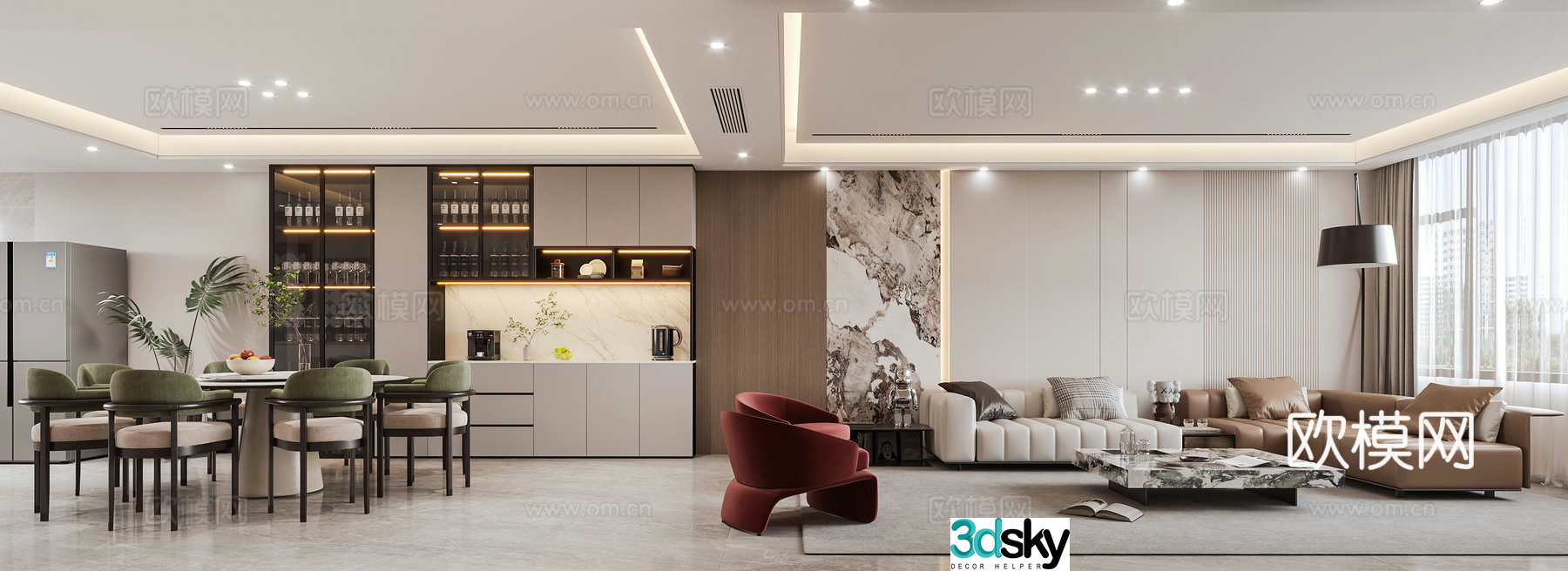 Living room dining room 3d model