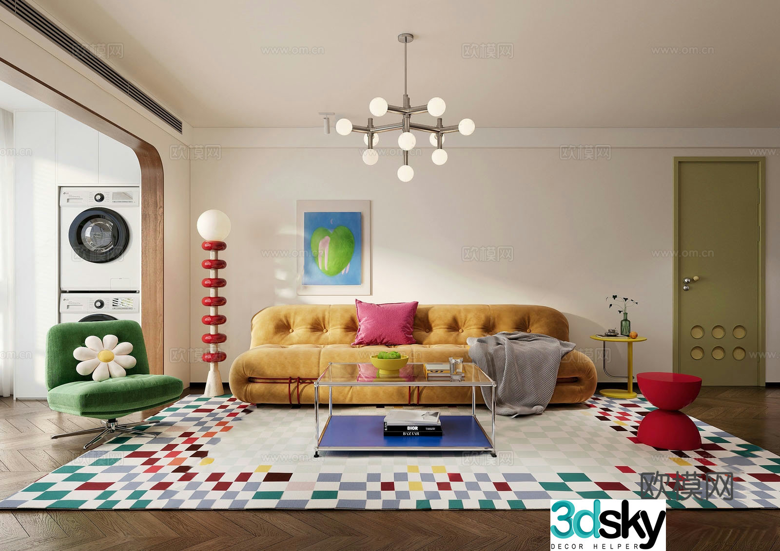 Modern medieval home living room Modern living room Dopamine Bauhaus Sofa Coffee Table Chandelier 3D Model