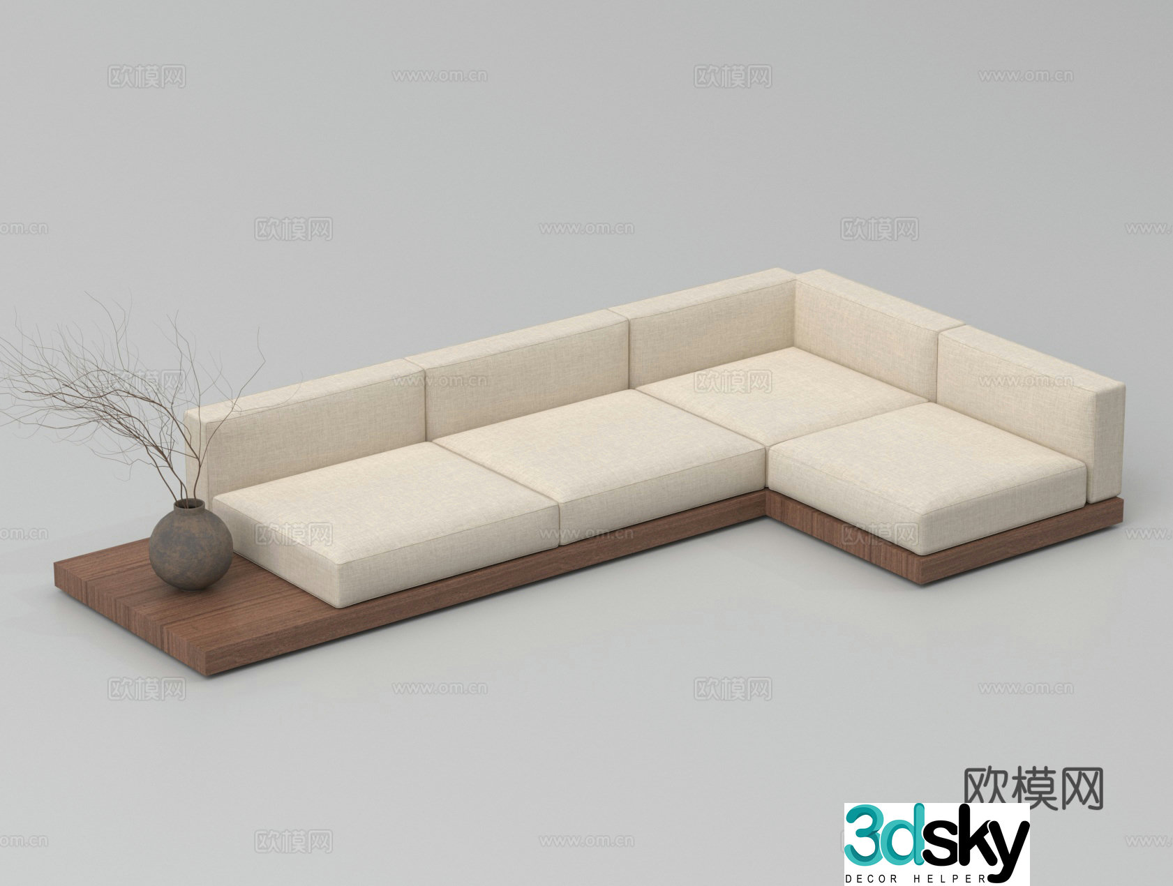 Multi-person sofa combination sofa flower art pot dry branches 3D model