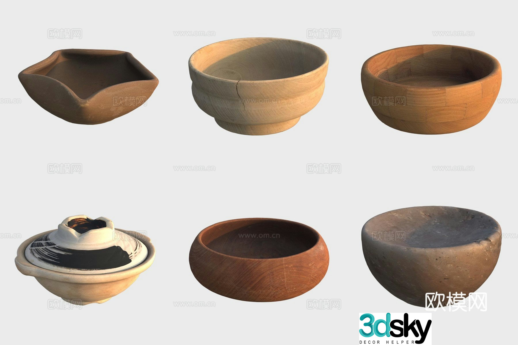 Ancient pottery pottery bowl pottery wooden products wooden bowl 3d model