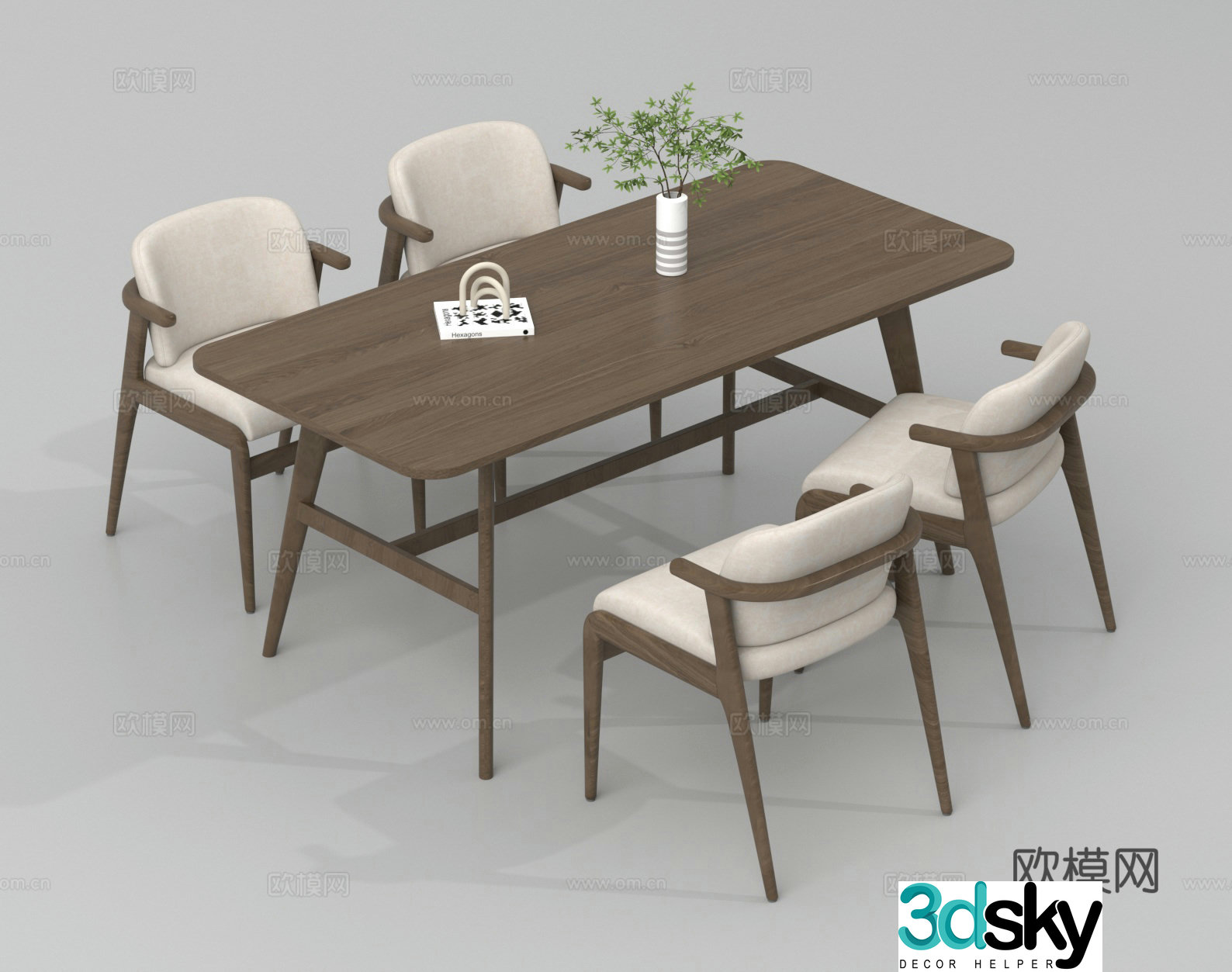 Dining table and chairs strip dining table dining table dining chair 3d model