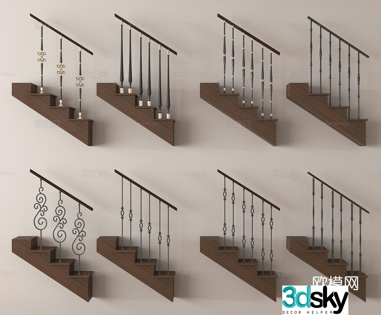 Stair guardrail Stair handrail Stair railing 3d model