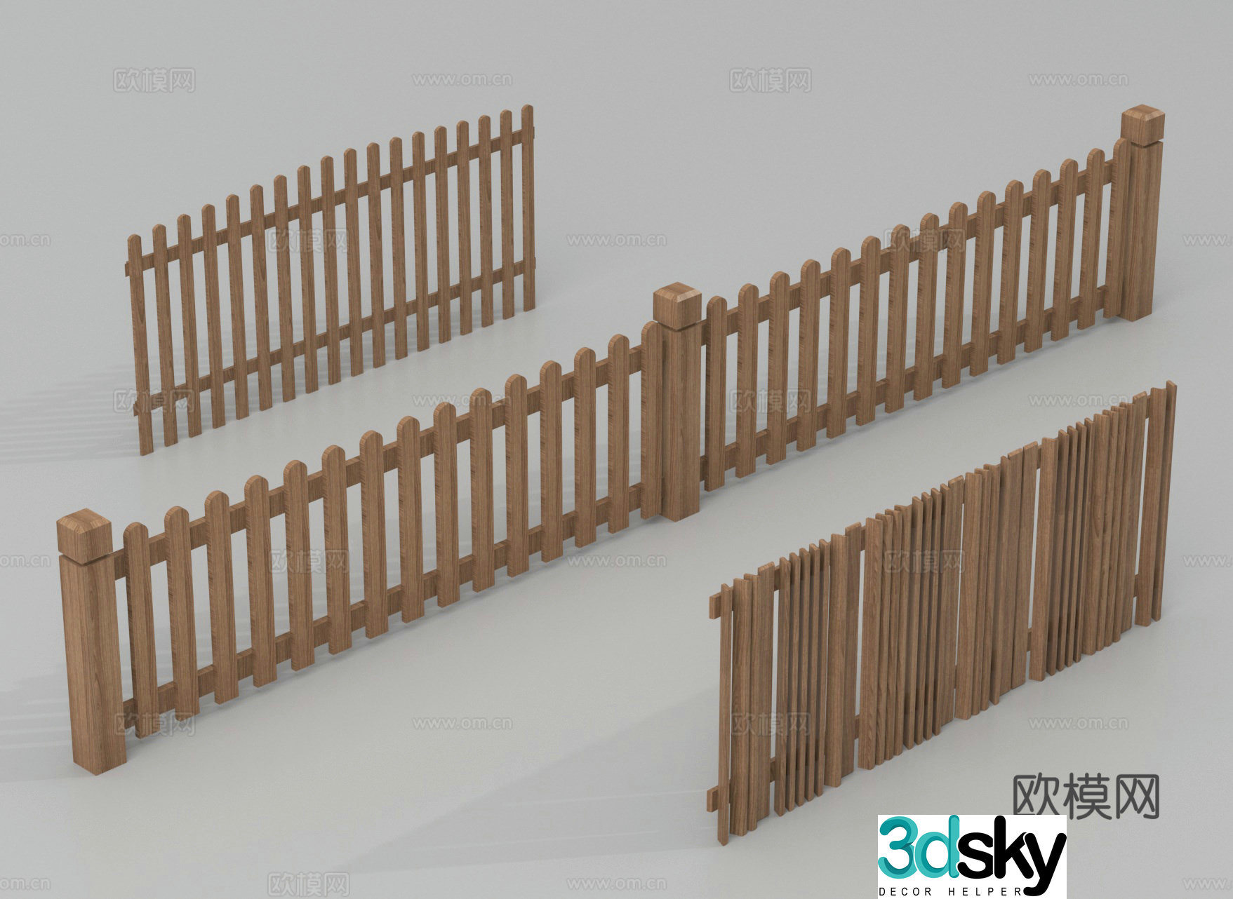 Guardrail Wooden Fence Railing 3d Model