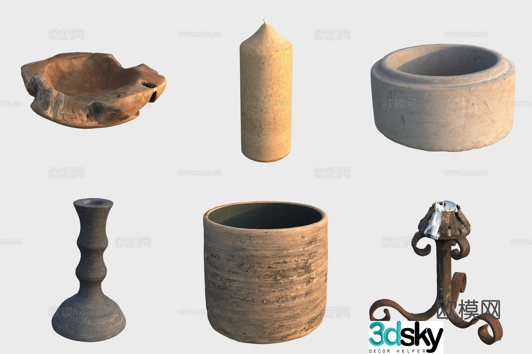 Ancient pottery and ceramics wood products candlestick candle 3d model
