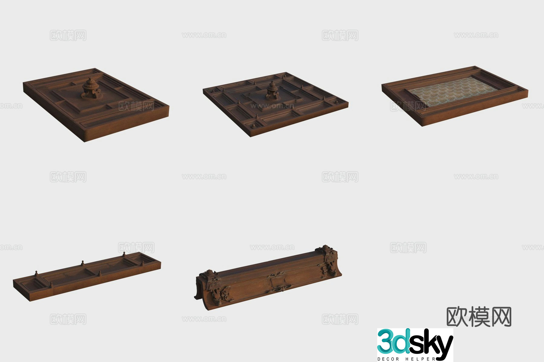 Ancient European architectural components wooden ceiling 3D model