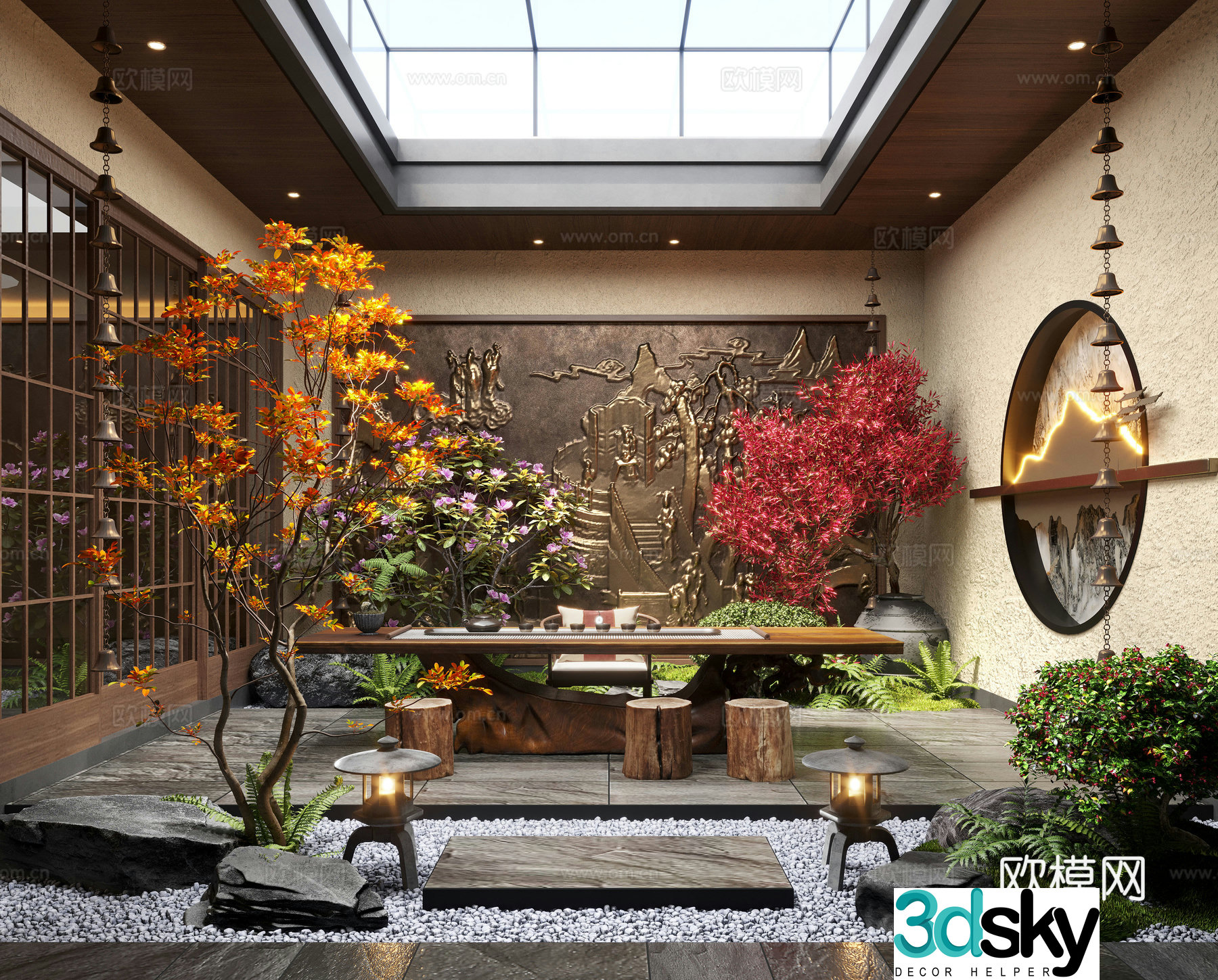 New Chinese style Zen patio courtyard landscape landscape landscape landscape plants moss landscape 3d model