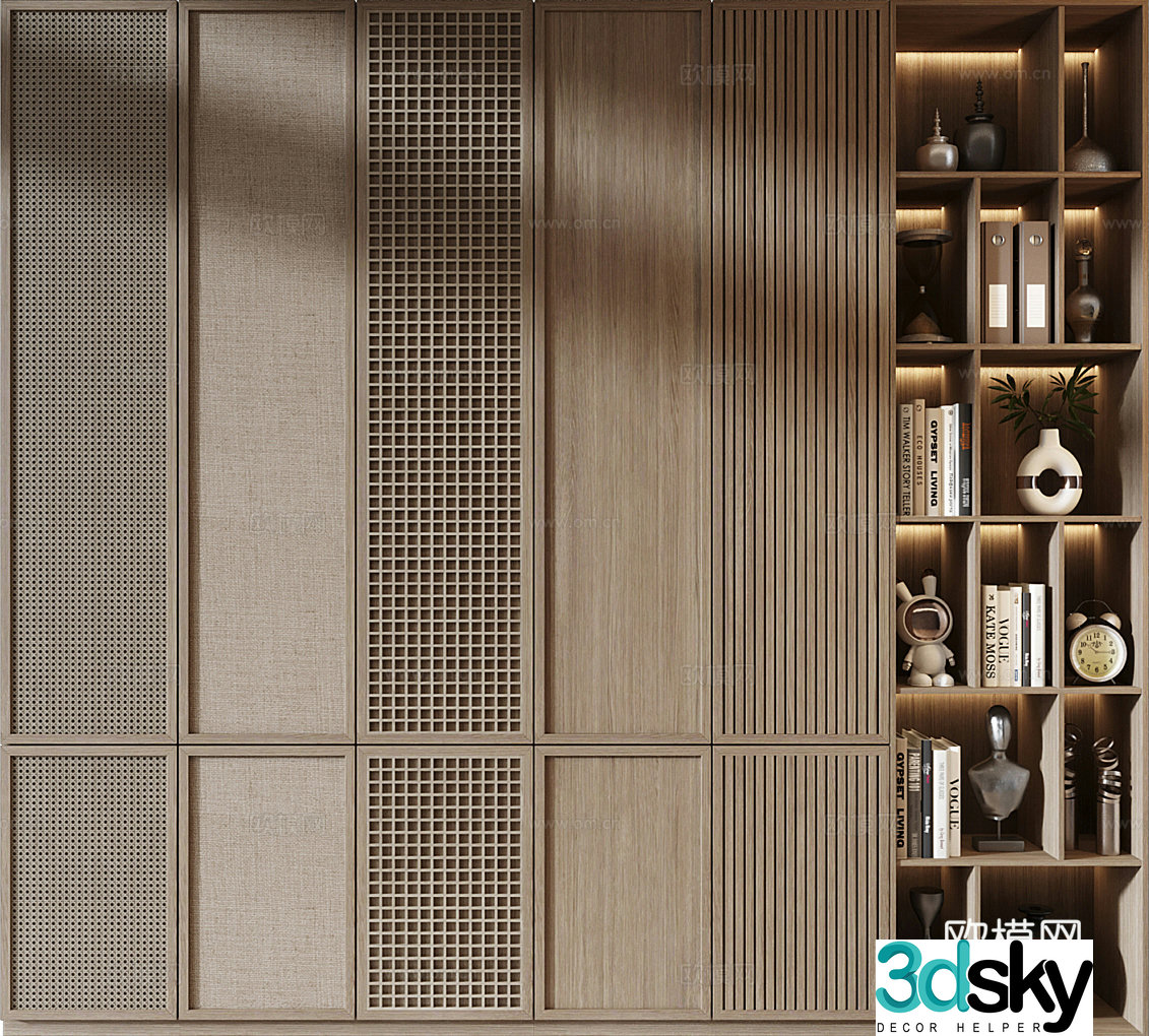 Rattan wardrobe medieval wardrobe display cabinet 3d model