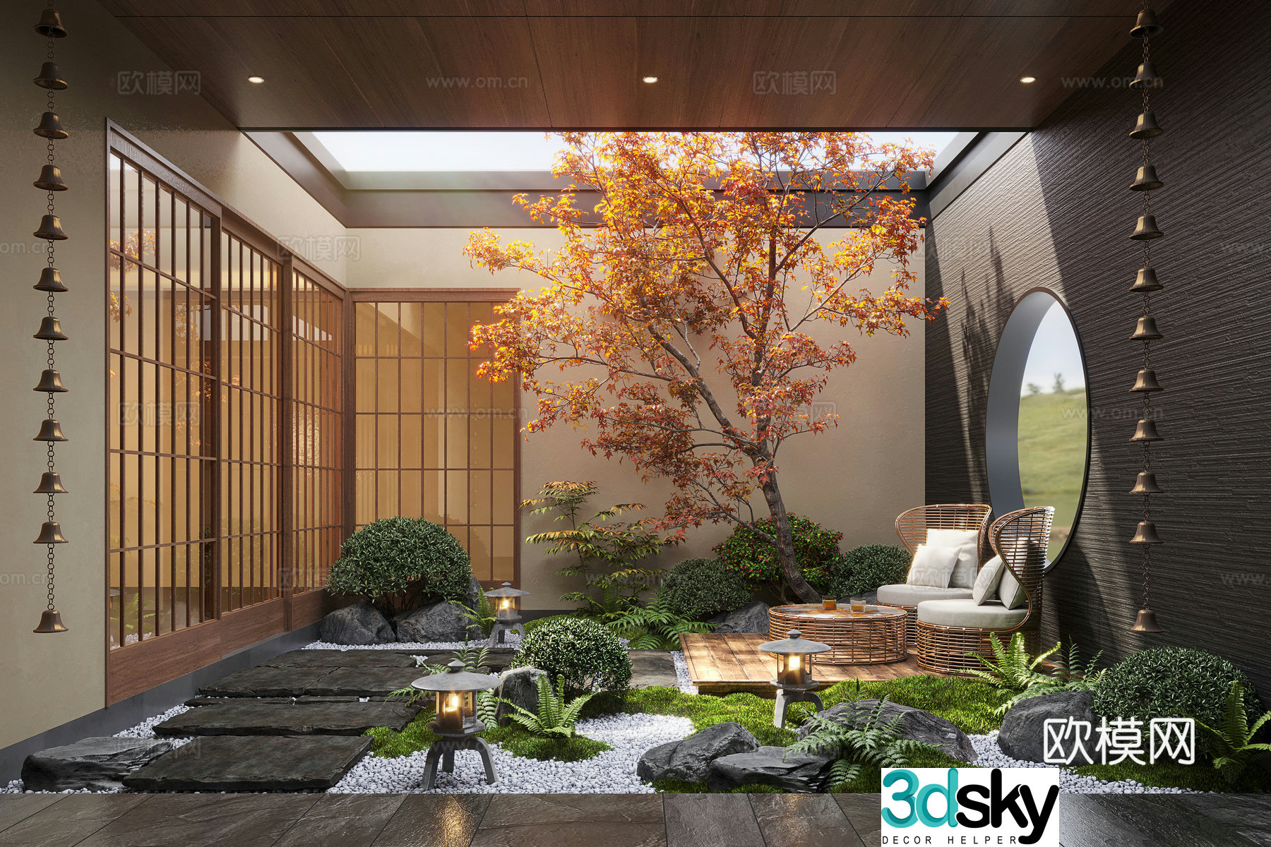 New Chinese style Zen patio courtyard landscape landscape landscape landscape plants moss landscape 3d model