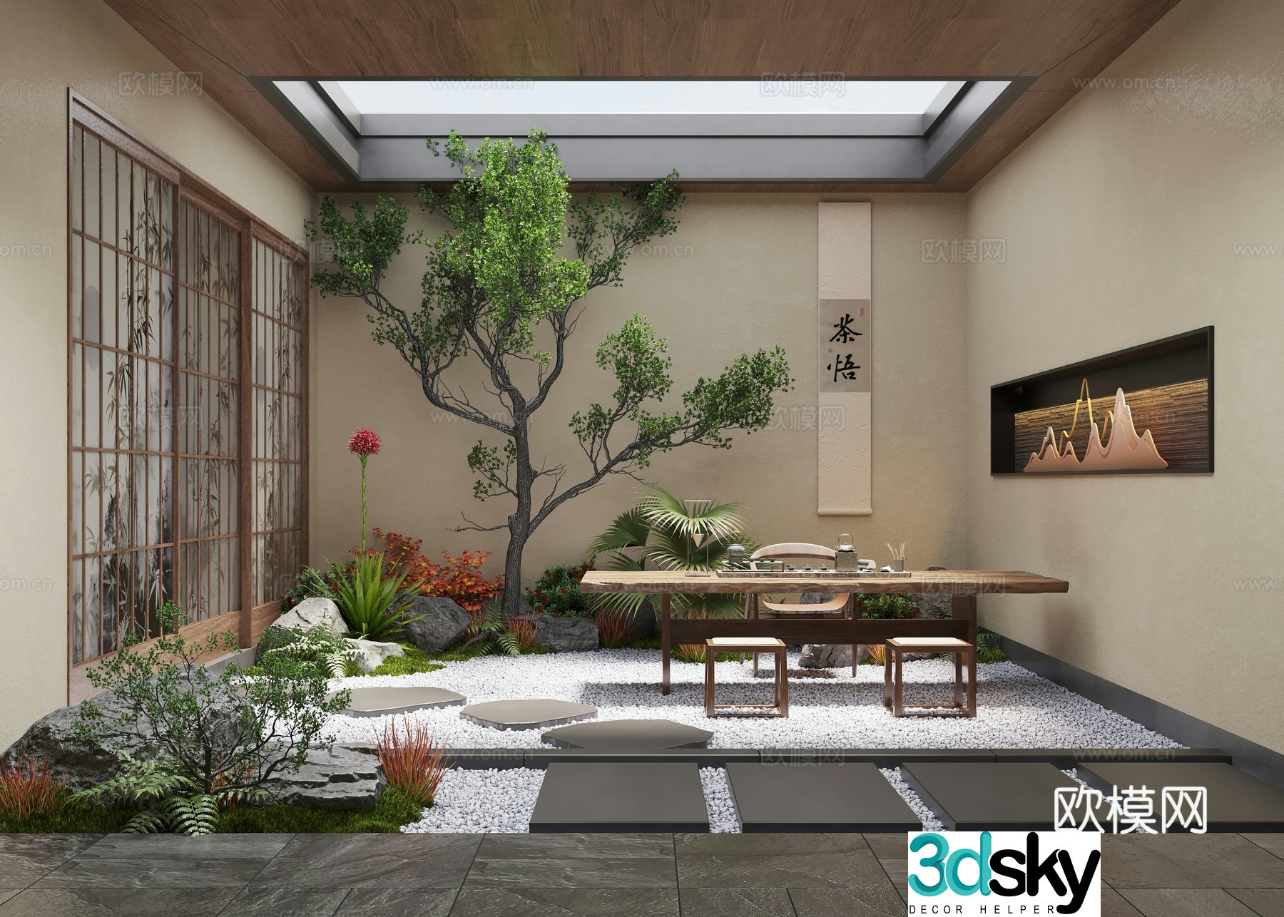 New Chinese style Zen patio courtyard landscape landscape landscape landscape plants moss landscape 3d model