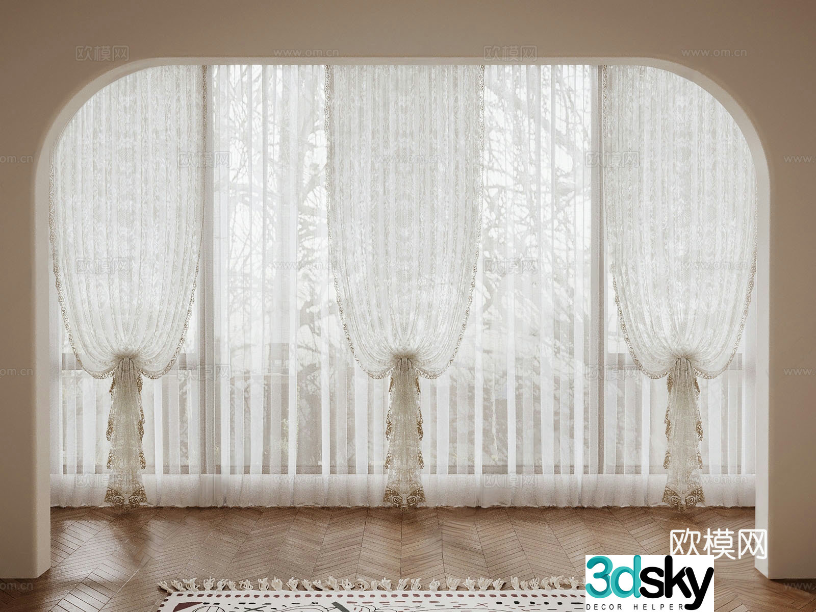 Modern universal curtain gauze curtain 3d model