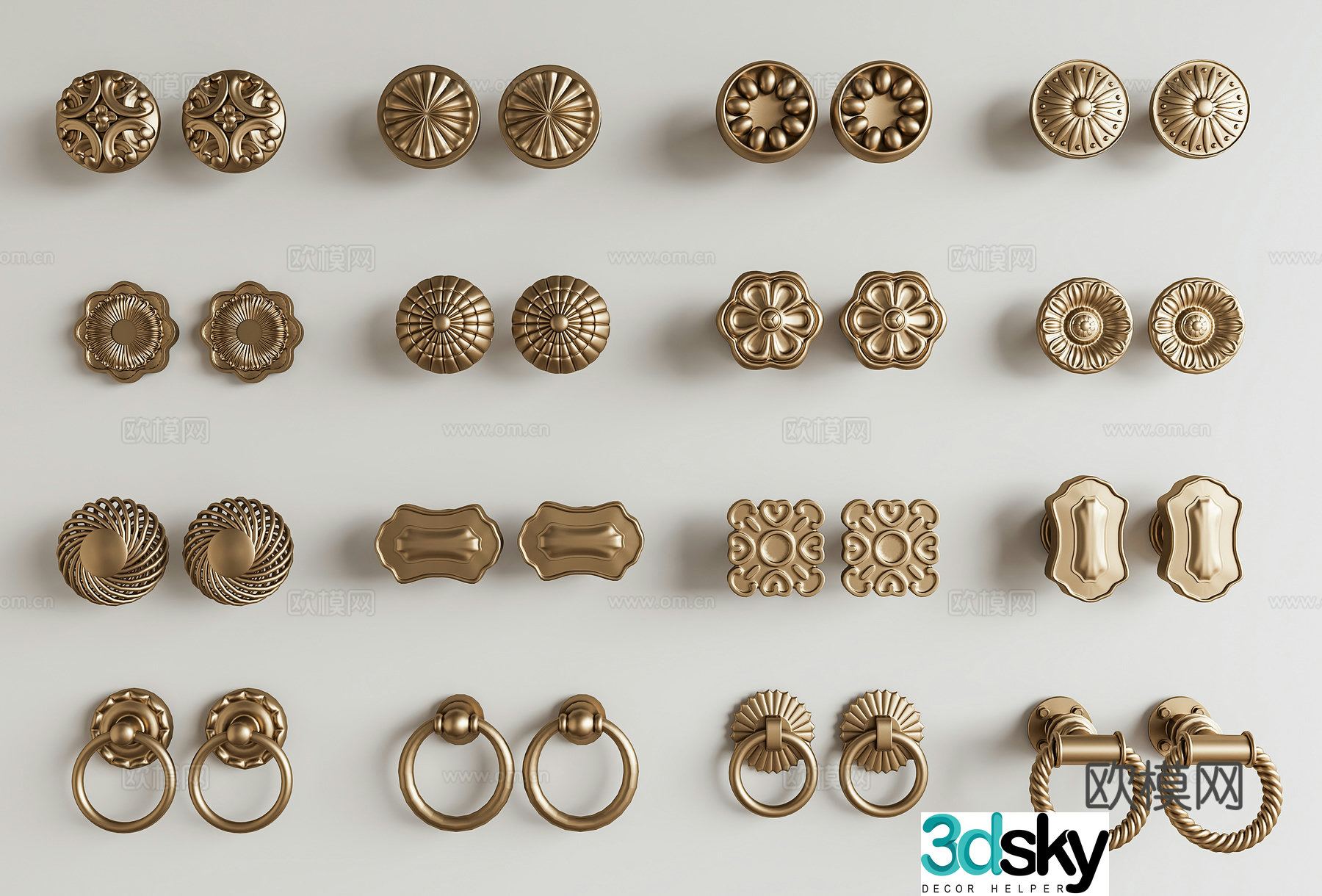 French medieval handle cabinet door handle cabinet door handle round handle carved handle ring handle 3d model