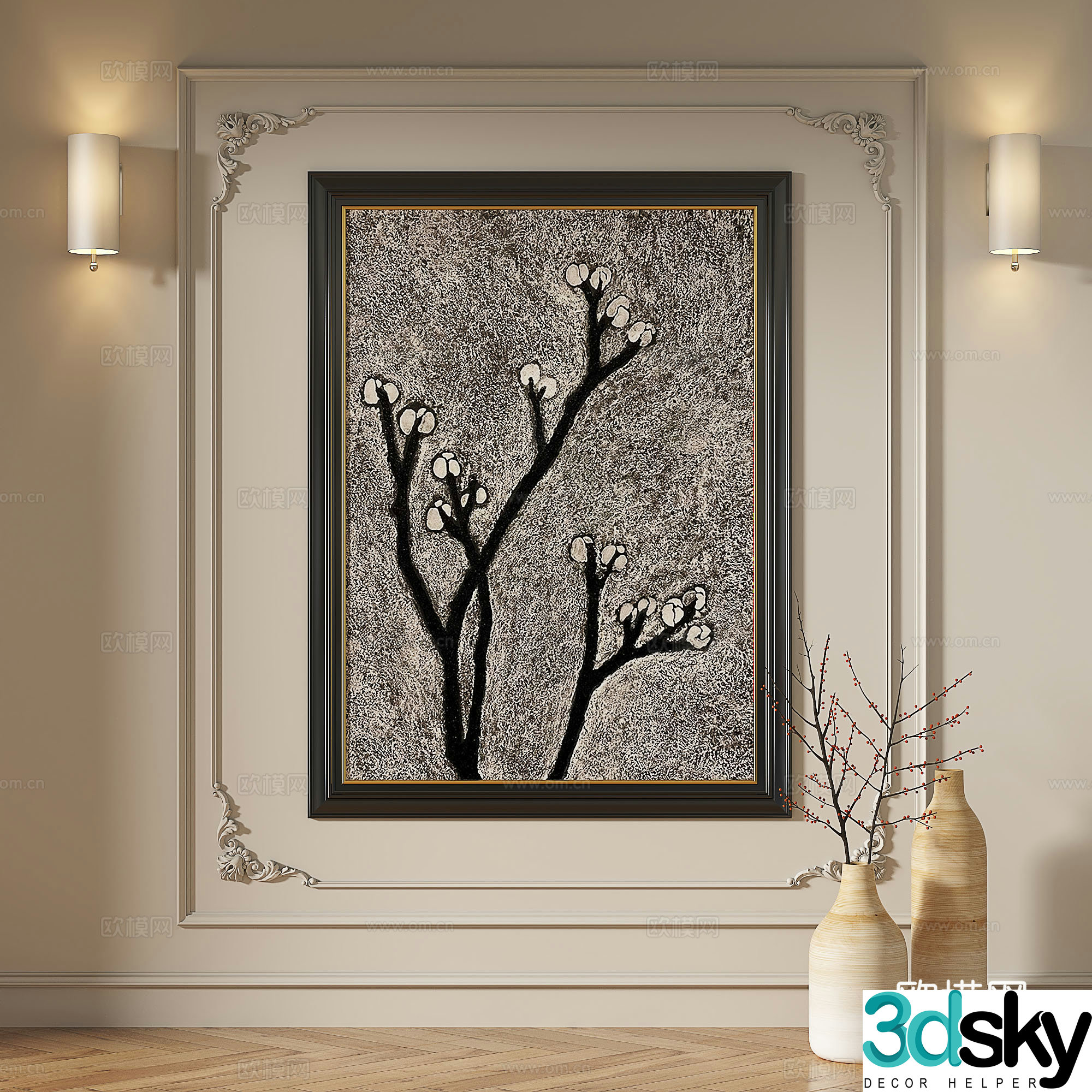 French medieval retro modern oil painting European light luxury decorative painting 3d model
