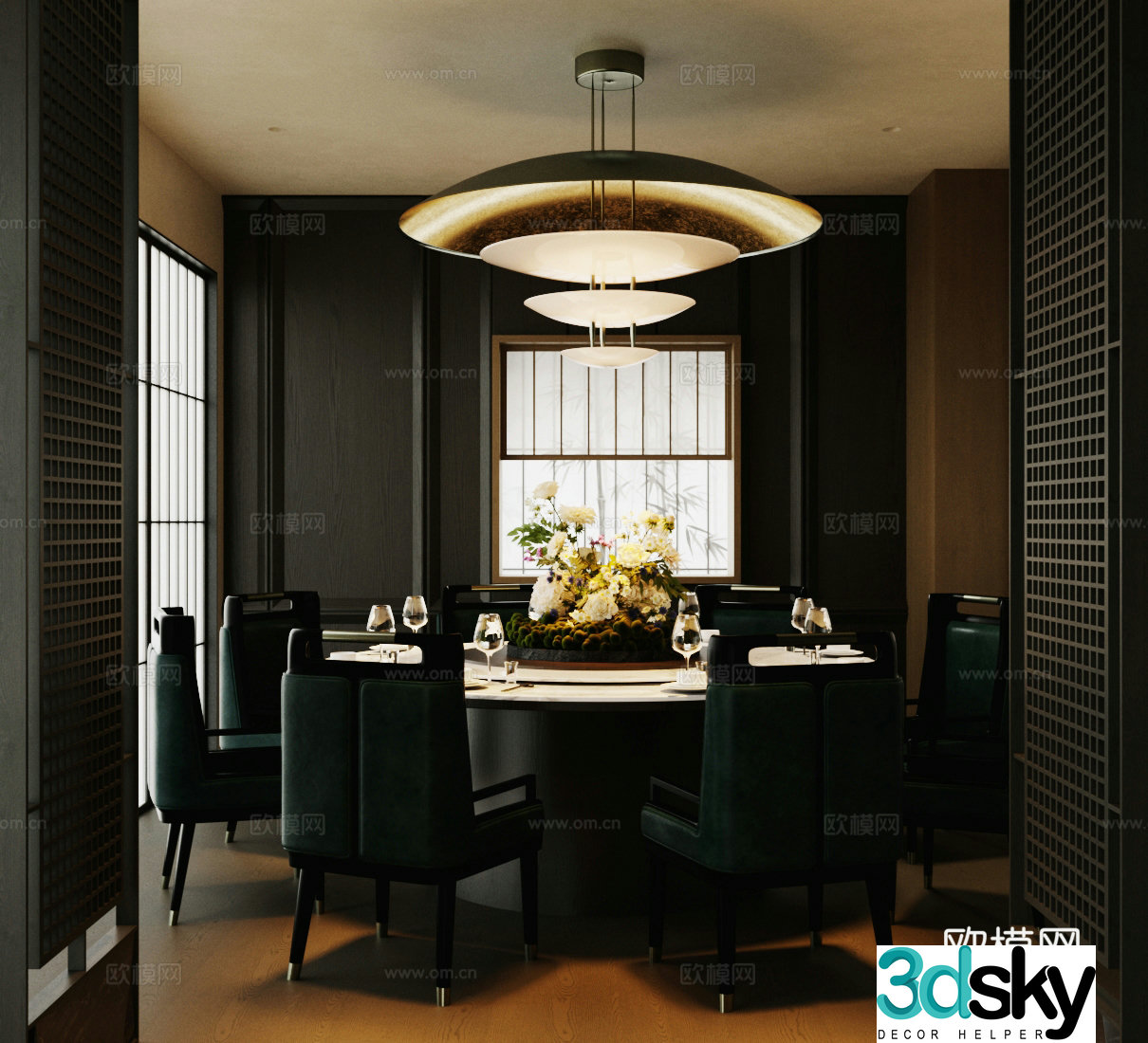 New Chinese-style private rooms restaurant private rooms round dining table and chair combination hotel private rooms dining table and chair 3D model