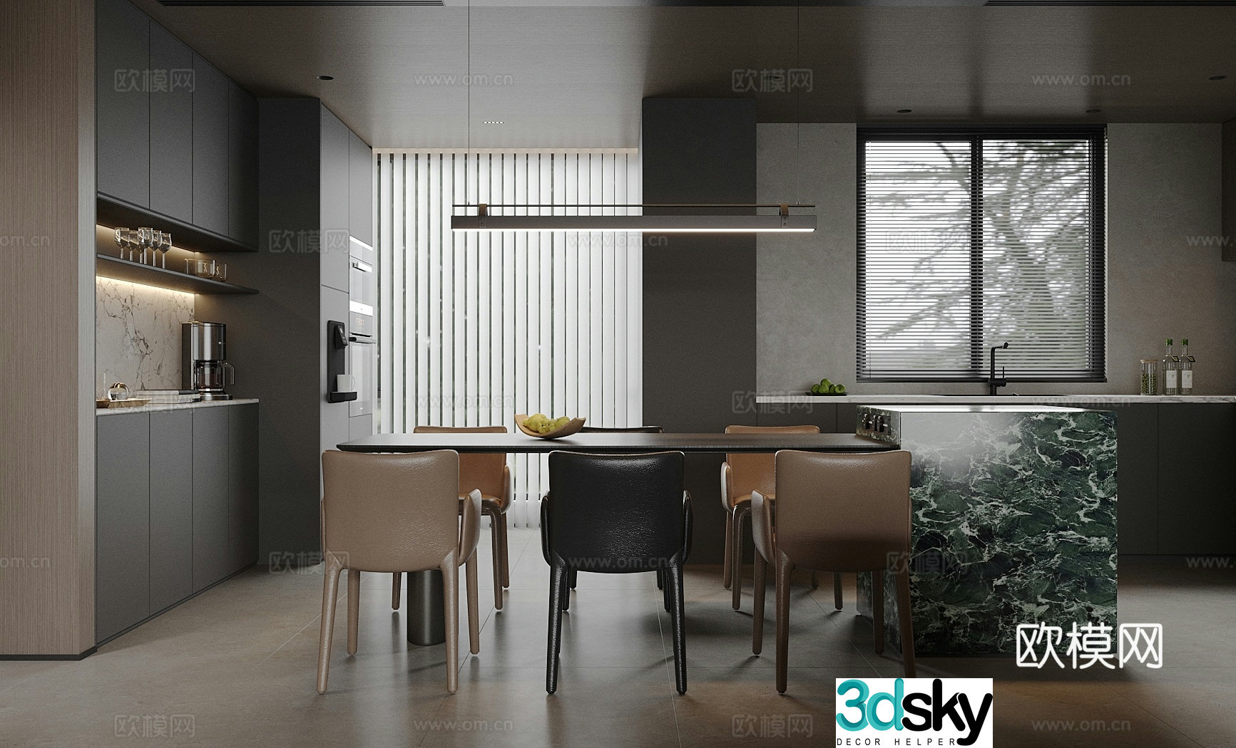 Modern home restaurant Island restaurant Dining table and chair combination Open restaurant 3D model