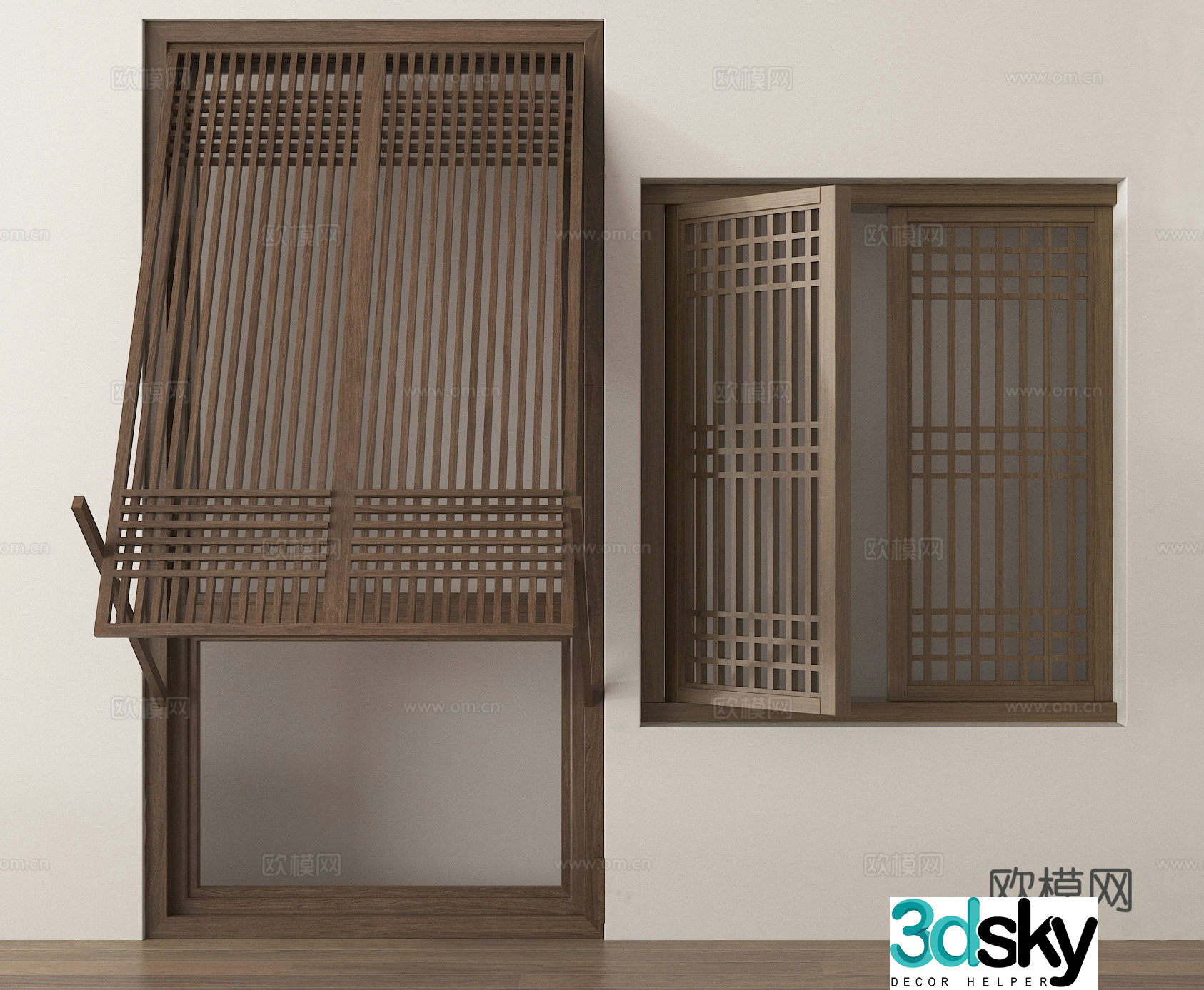 Grid window wooden window 3d model