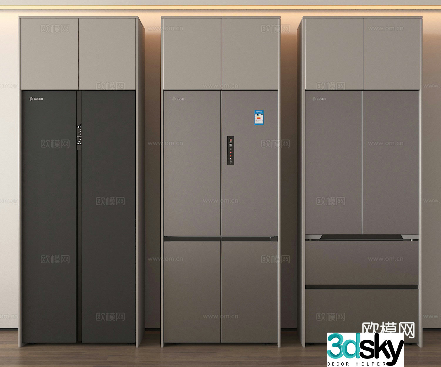 Double door refrigerator 3D model