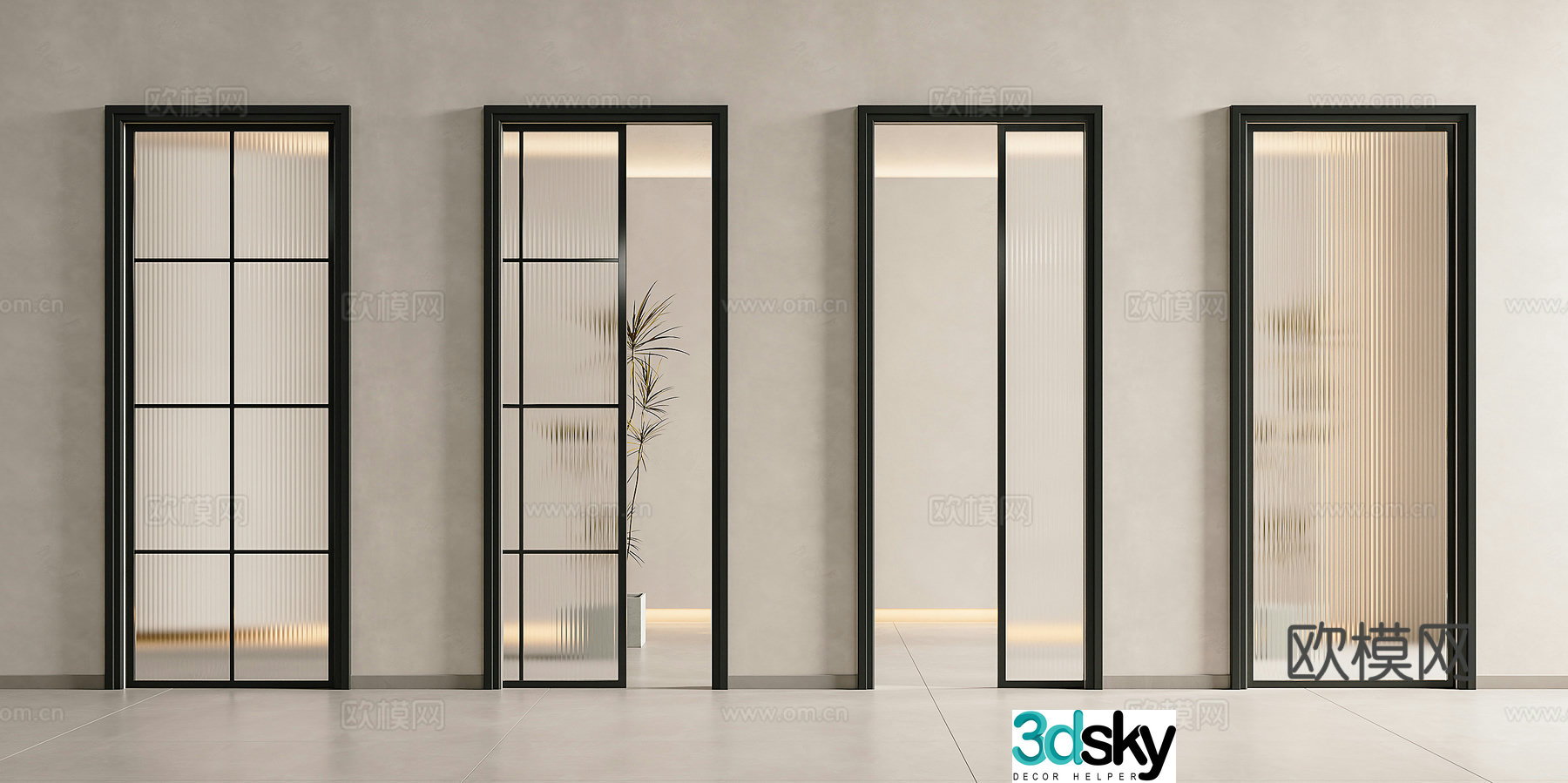Modern minimalist sliding doors glass sliding doors glass doors Changhong glass sliding doors pocket doors French 3D model