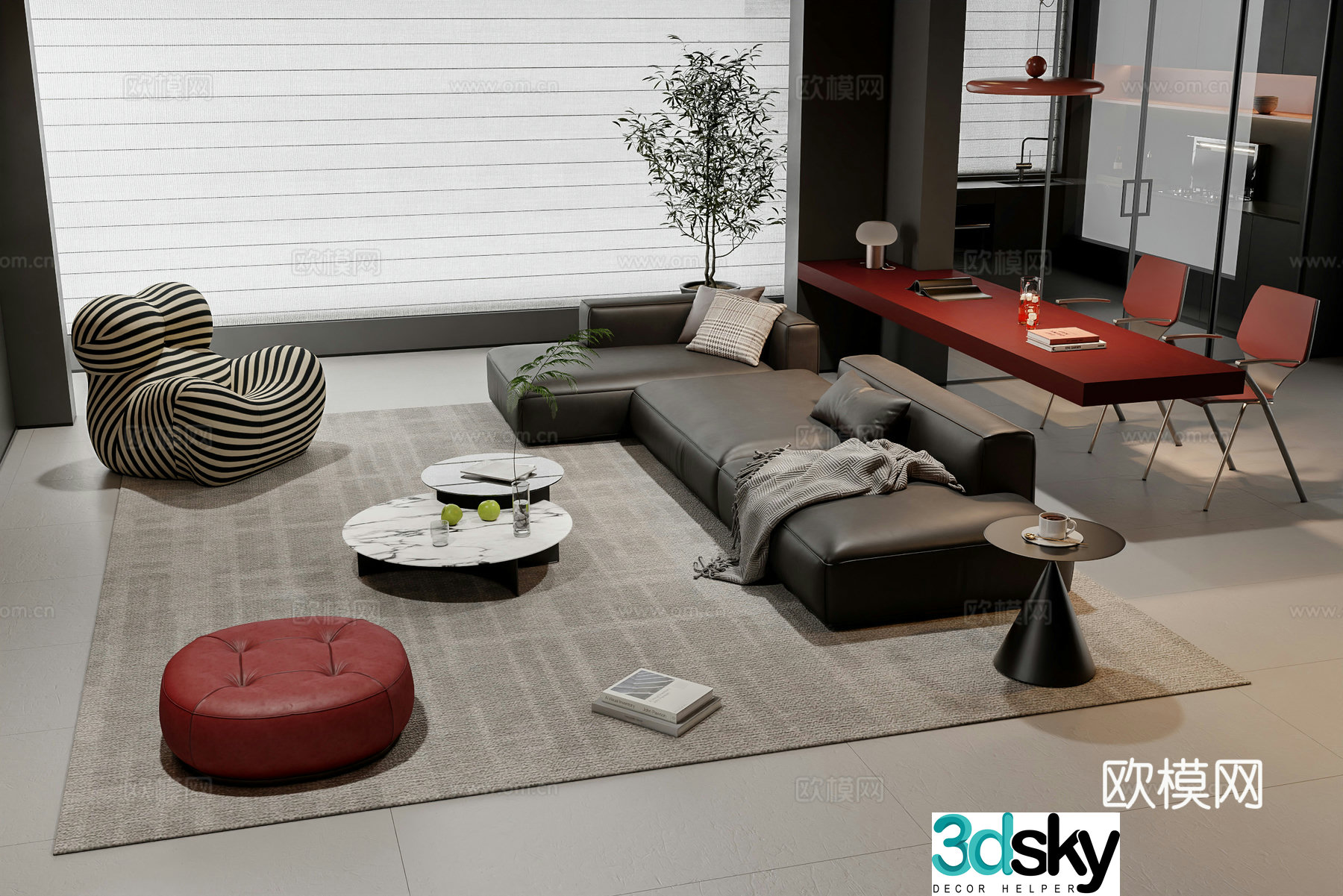Modern sofa coffee table combination 3D model