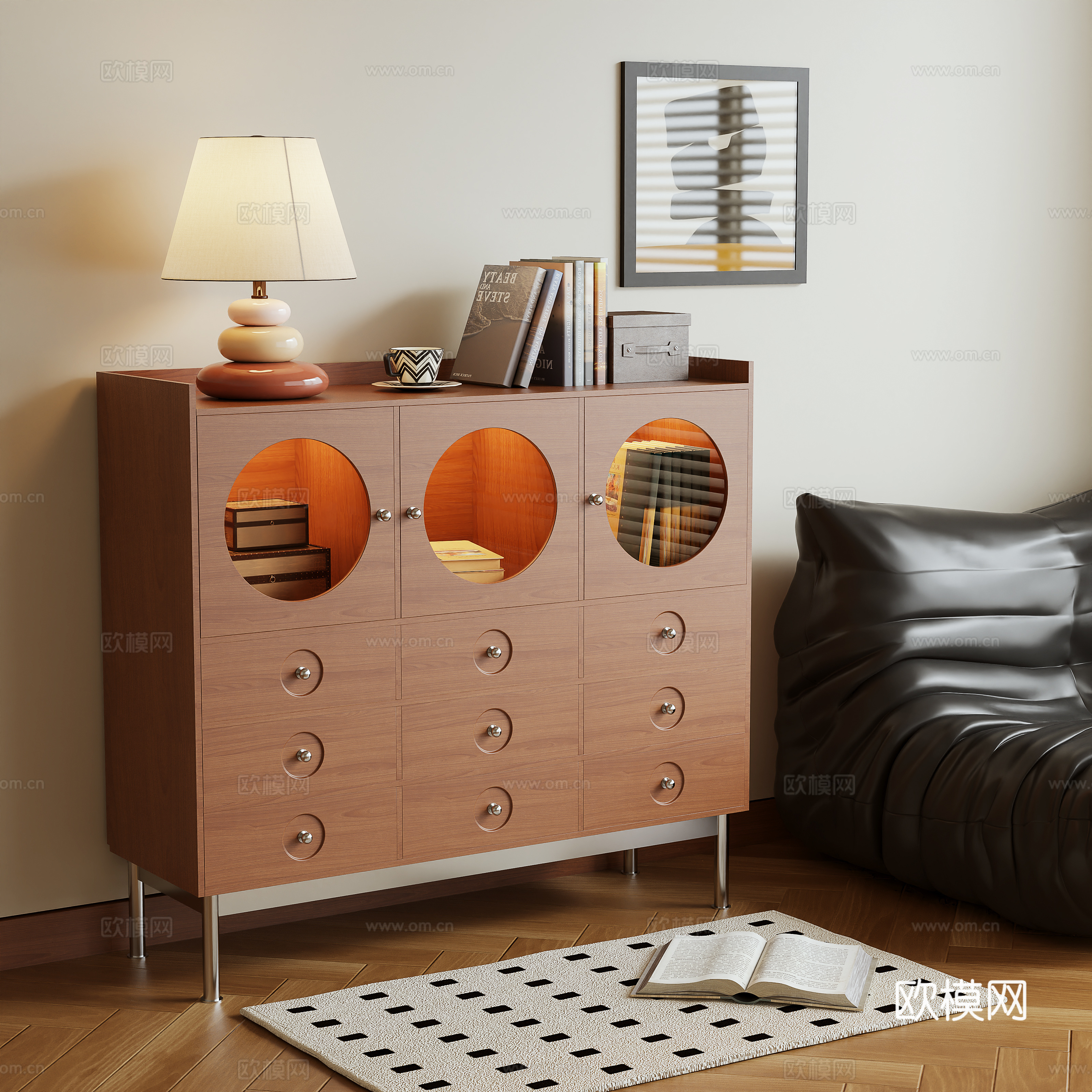 Middle-aged style entrance cabinet storage cabinet chest cabinet 3d model