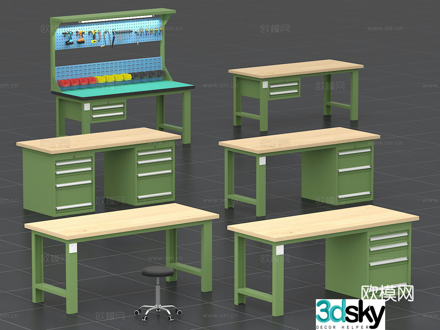 Workbench Tool Cabinet Operating Bench Assembly Line Anti-static 3D Model