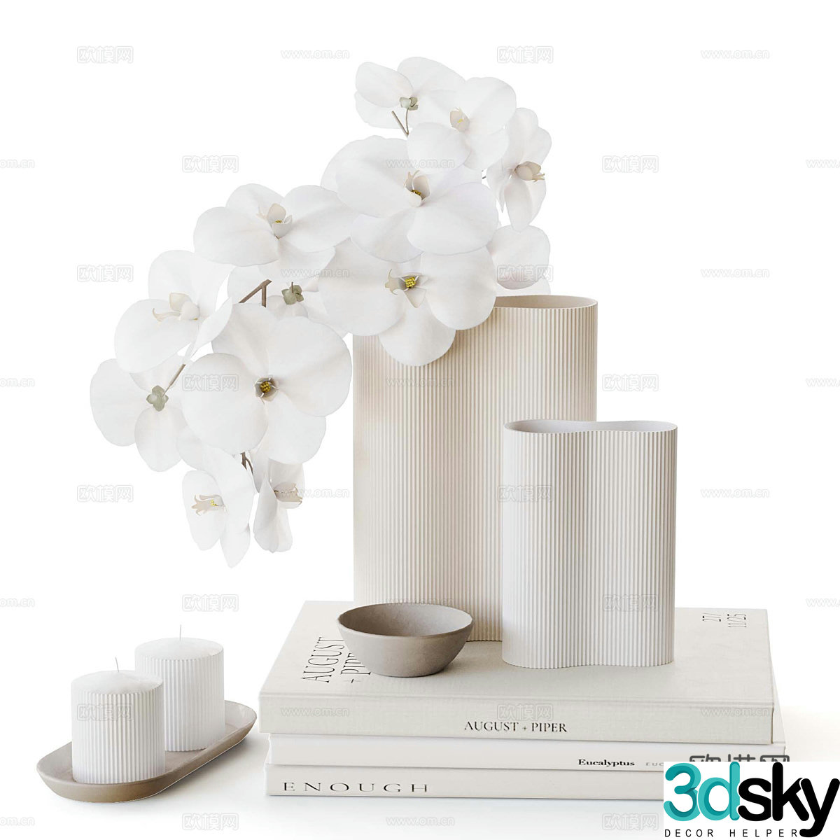 Modern cream style vase floral 3d model