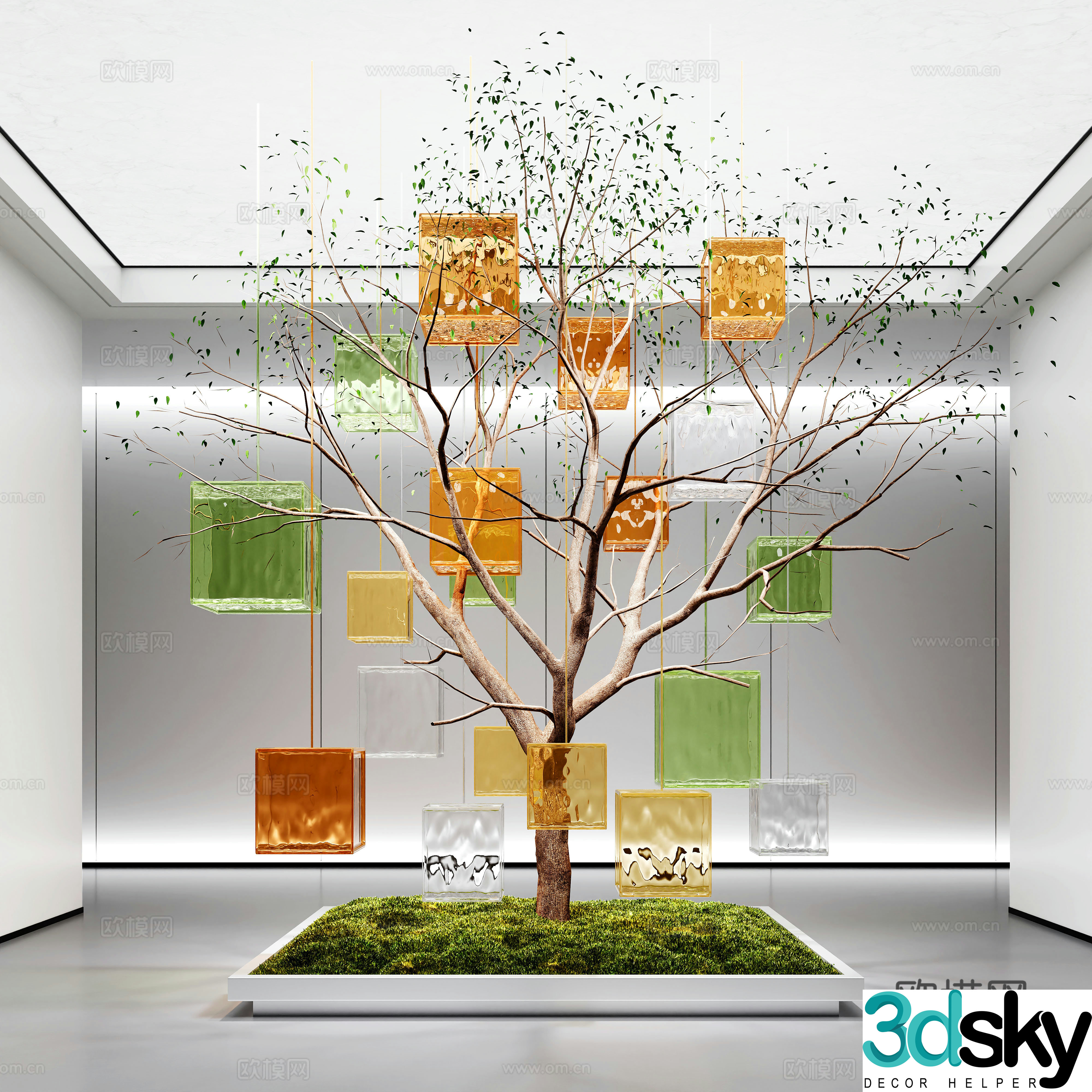 Modern art installation glass installation interior landscape 3d model
