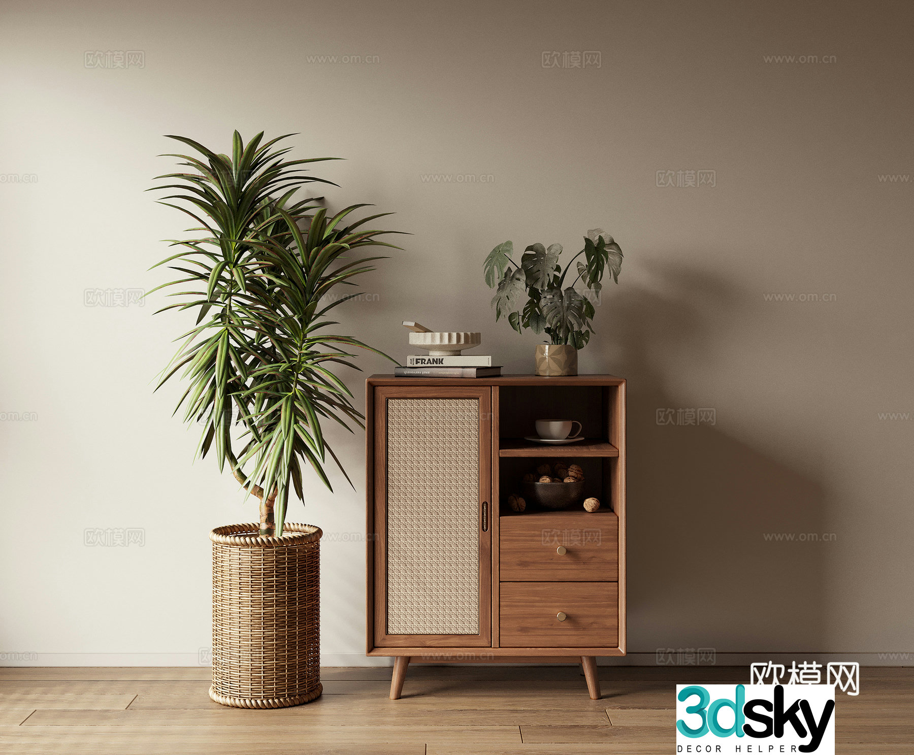 Low cabinet chest of cabinet decoration cabinet potted ornaments 3D model
