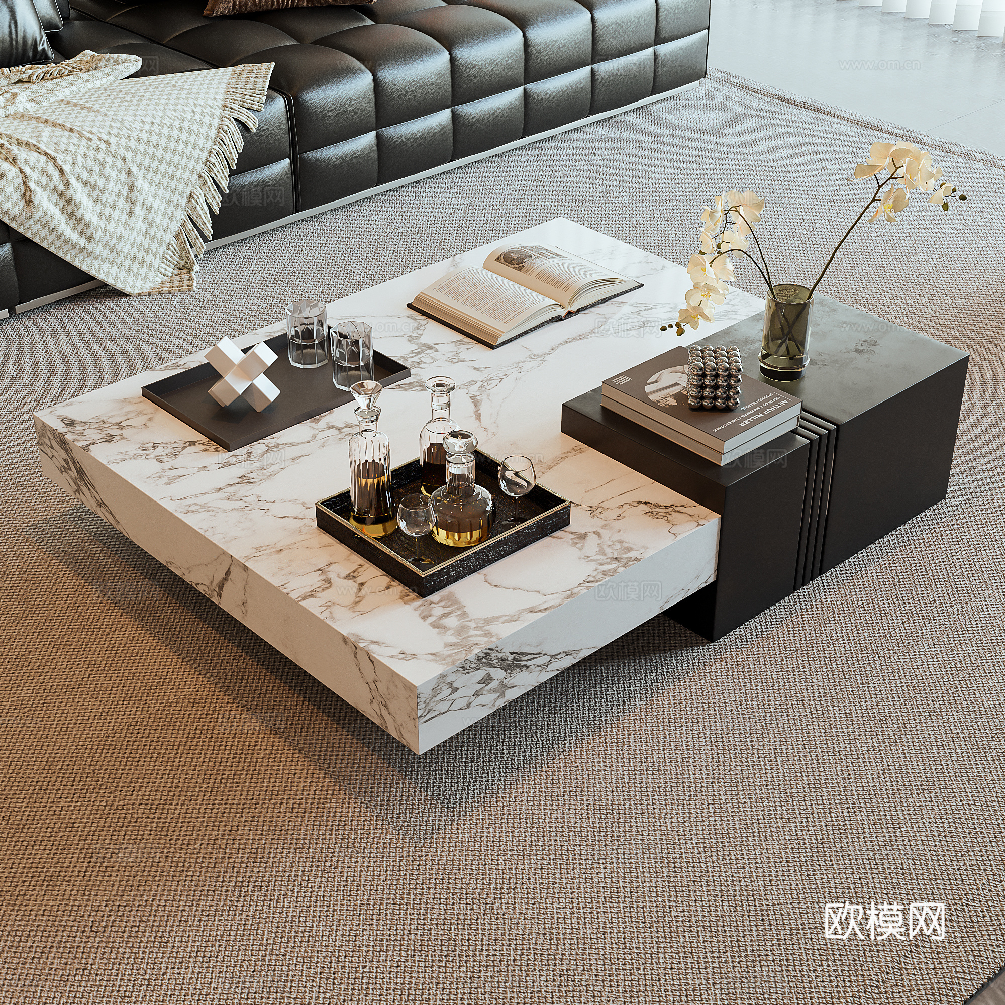 Modern light luxury tea table marble tea table square tea table sofa tea table combination jewelry ornaments 3D model