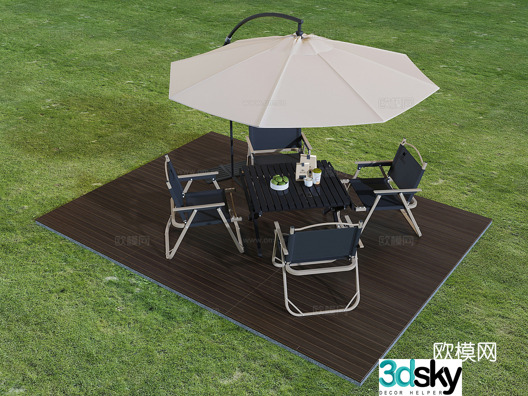 Outdoor camping awning outdoor leisure table and folding chairs cafe table and chairs 3D model
