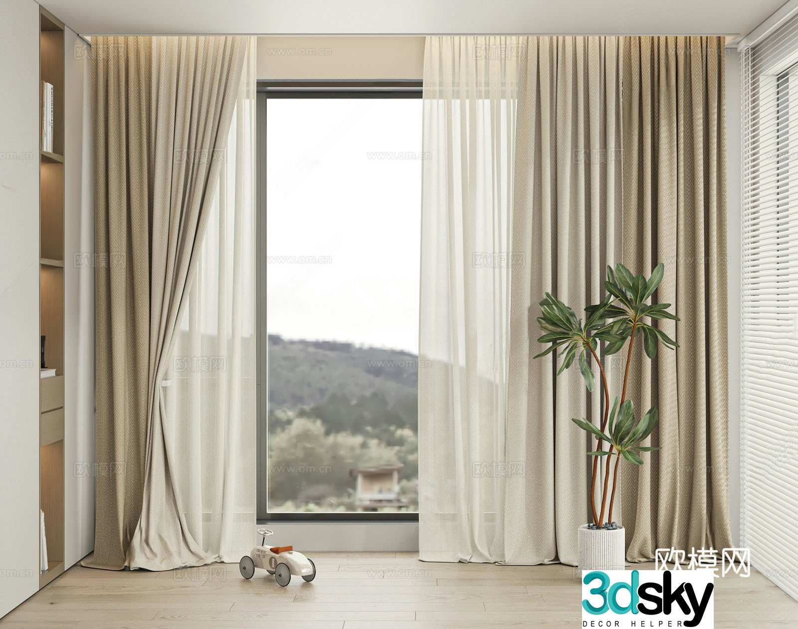 Modern Italian universal curtain modern curtain gauze curtain 3d model