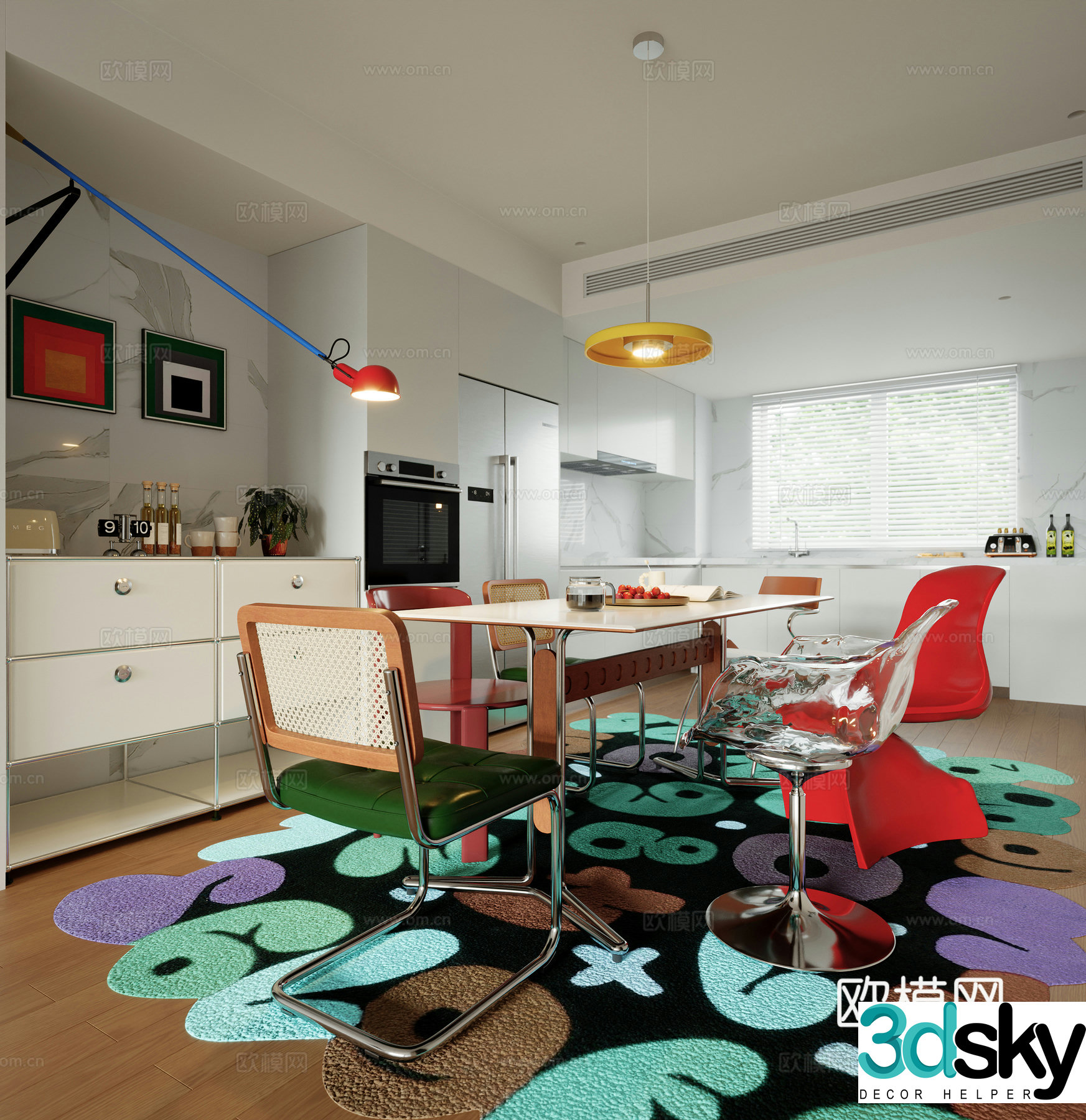 Modern Bauhaus home decoration restaurant Bauhaus dining table and chair combination Memphis style restaurant sideboard 3D model