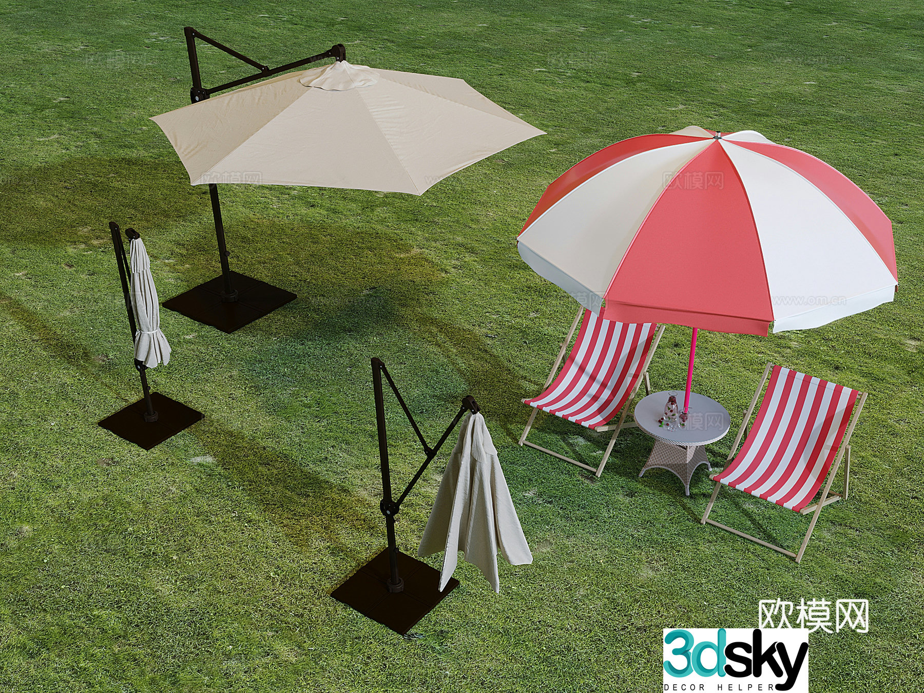 Outdoor awning parasol folding parasol folding chair 3d model