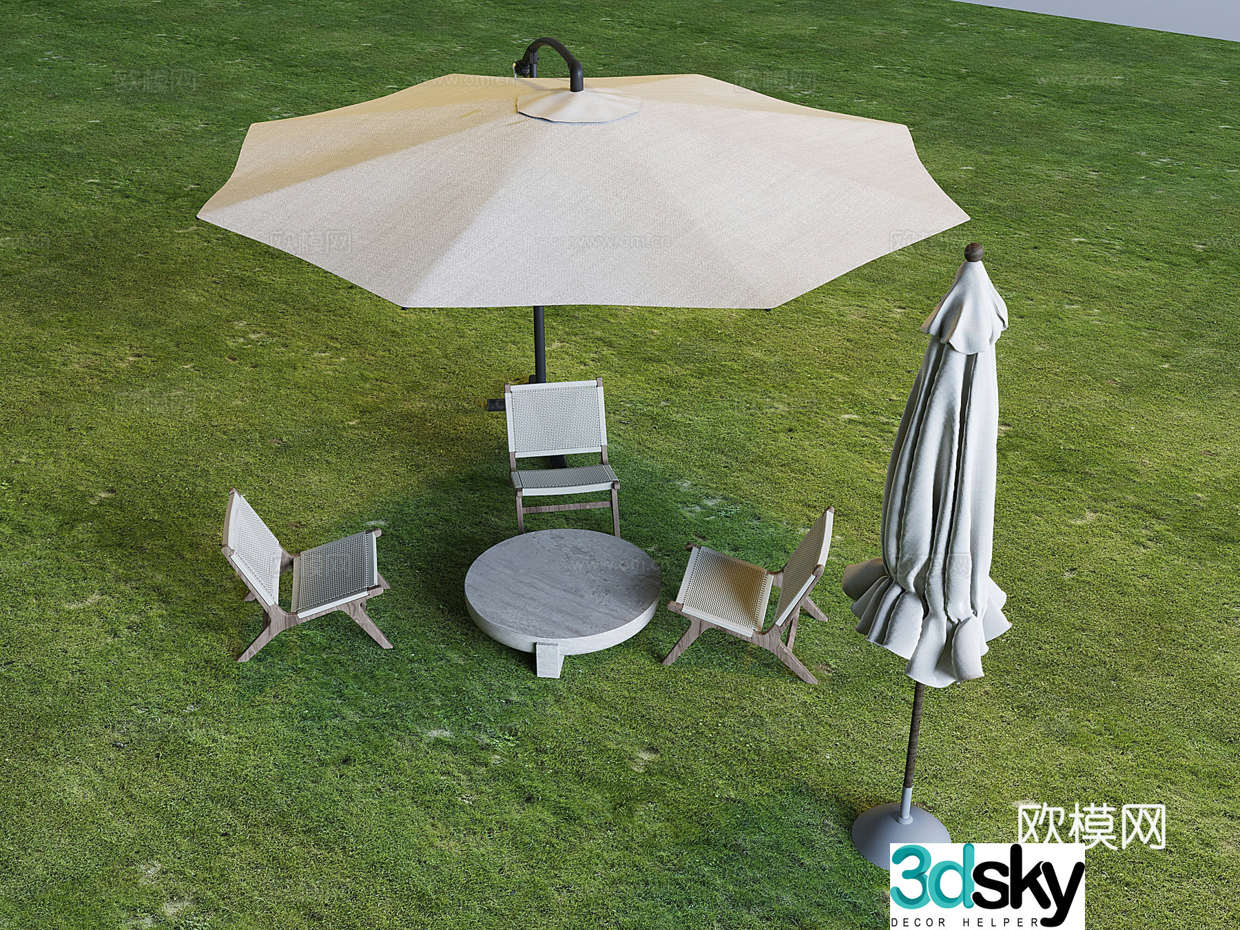 Outdoor camping awning casual rattan table and chairs 3D model